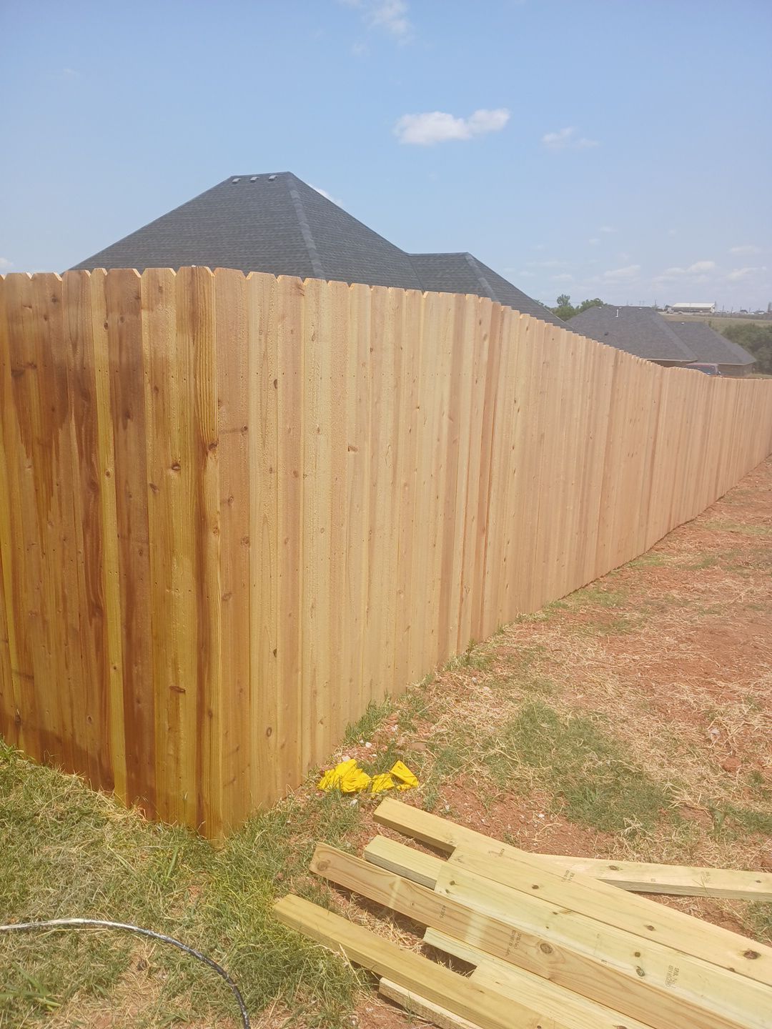 Cedar Fence using Metal Poles by Clays Services Inc