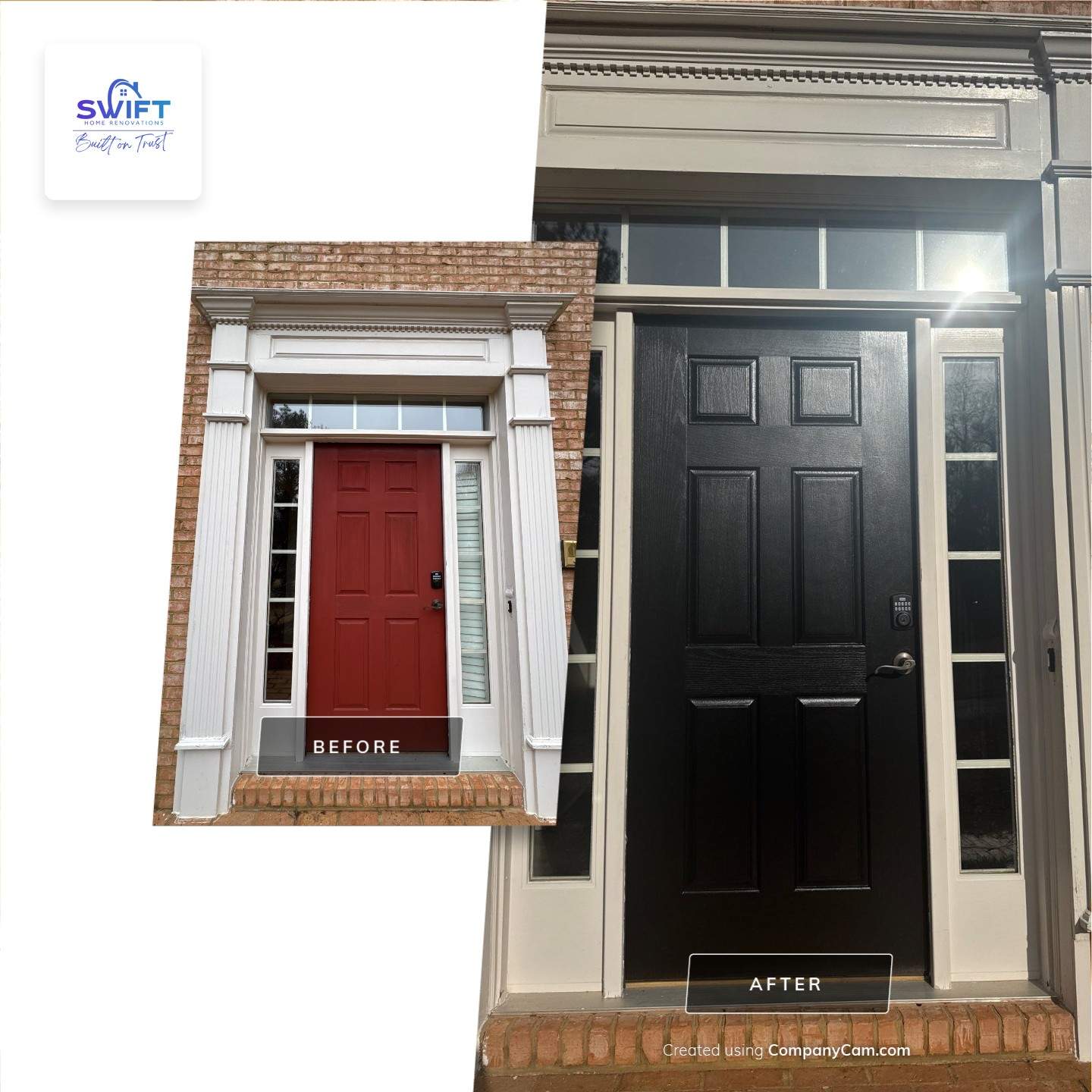 Atlanta Exterior Painting and Front Door Refresh on Brick Colonial by Swift Home Renovations 