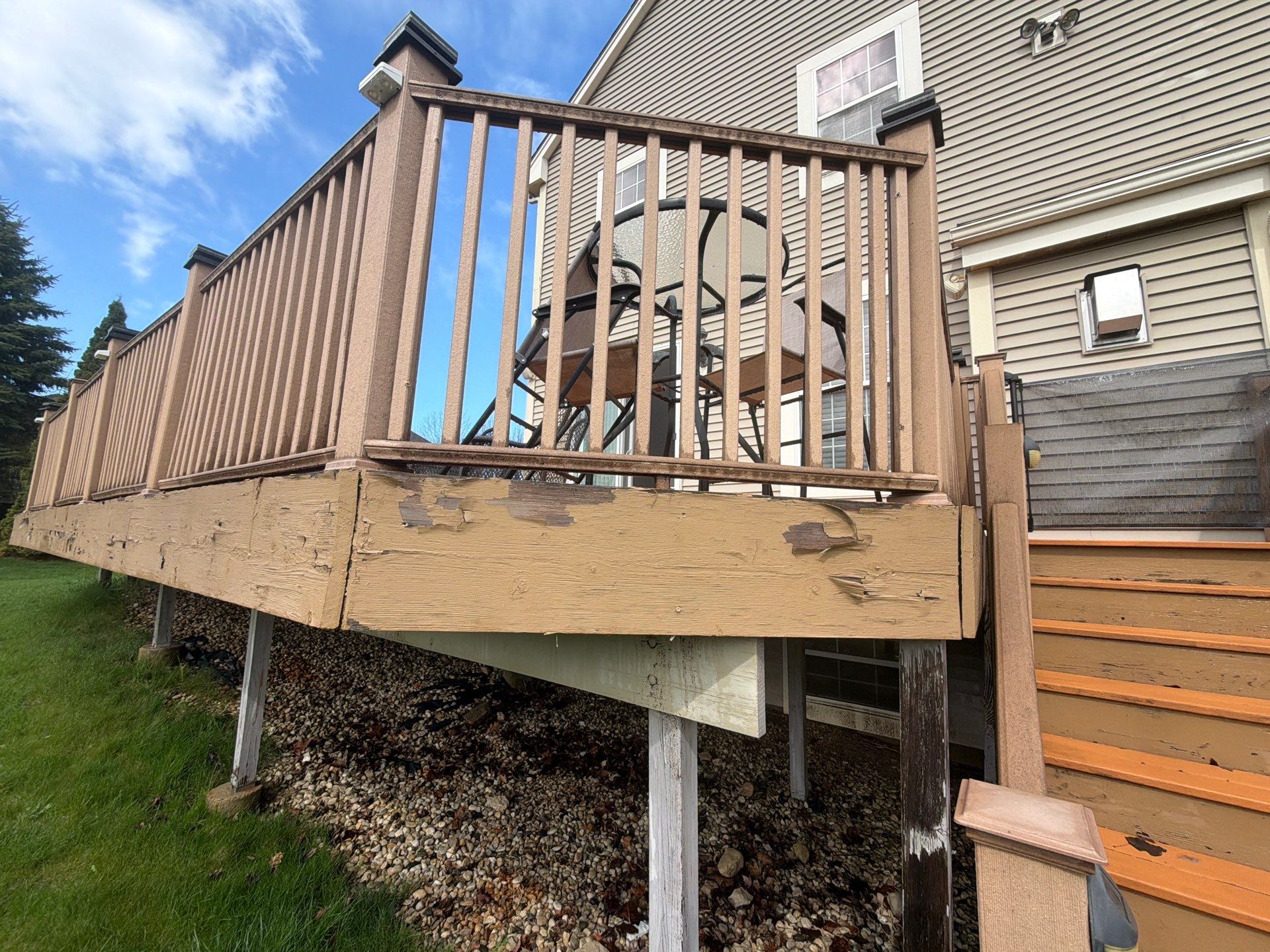 Elevated Wood Deck Refinishing and Railing Restoration in Waukesha by OCS Contracting Services
