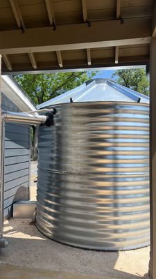 5000 gallon Wimberley Community Welcome Center using Meridian 5000 gallon, 30 degree pitched roof, silo style
