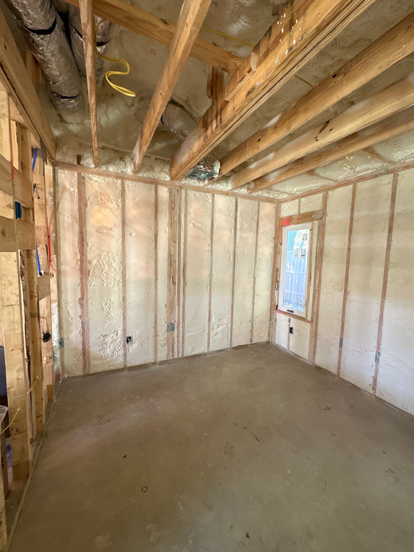 Open cell spray foam job completed at this home addition in Plano, TX by Apex Insulation Solutions