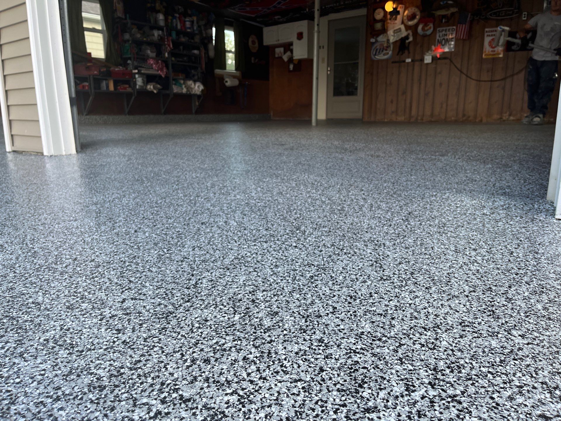 Domino Flake Garage Floor  by Level 10 Coatings