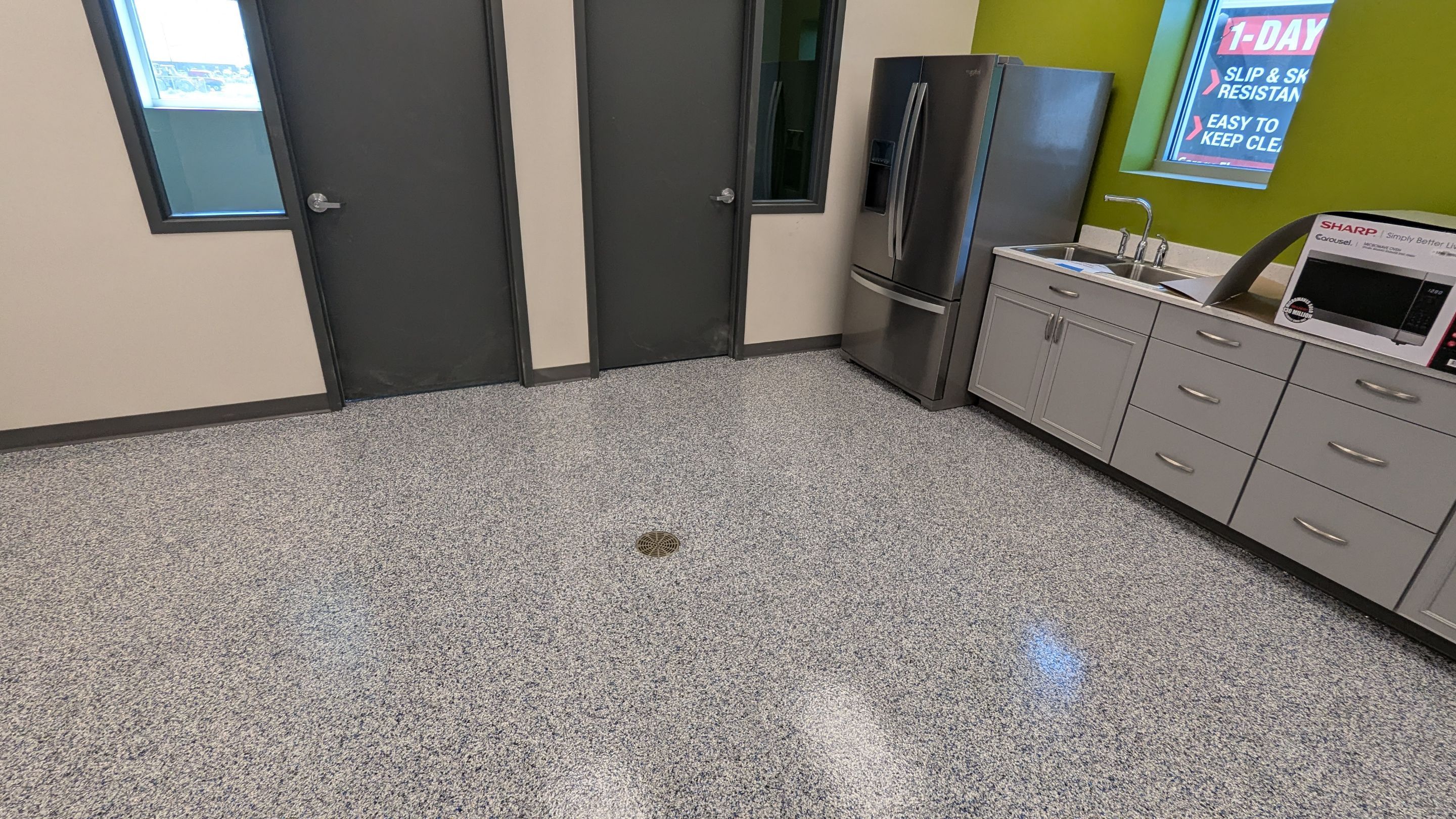 Commercial Floor Transformation using Aurora Accent W/Hypnotic Blue by Croc Coatings, LLC