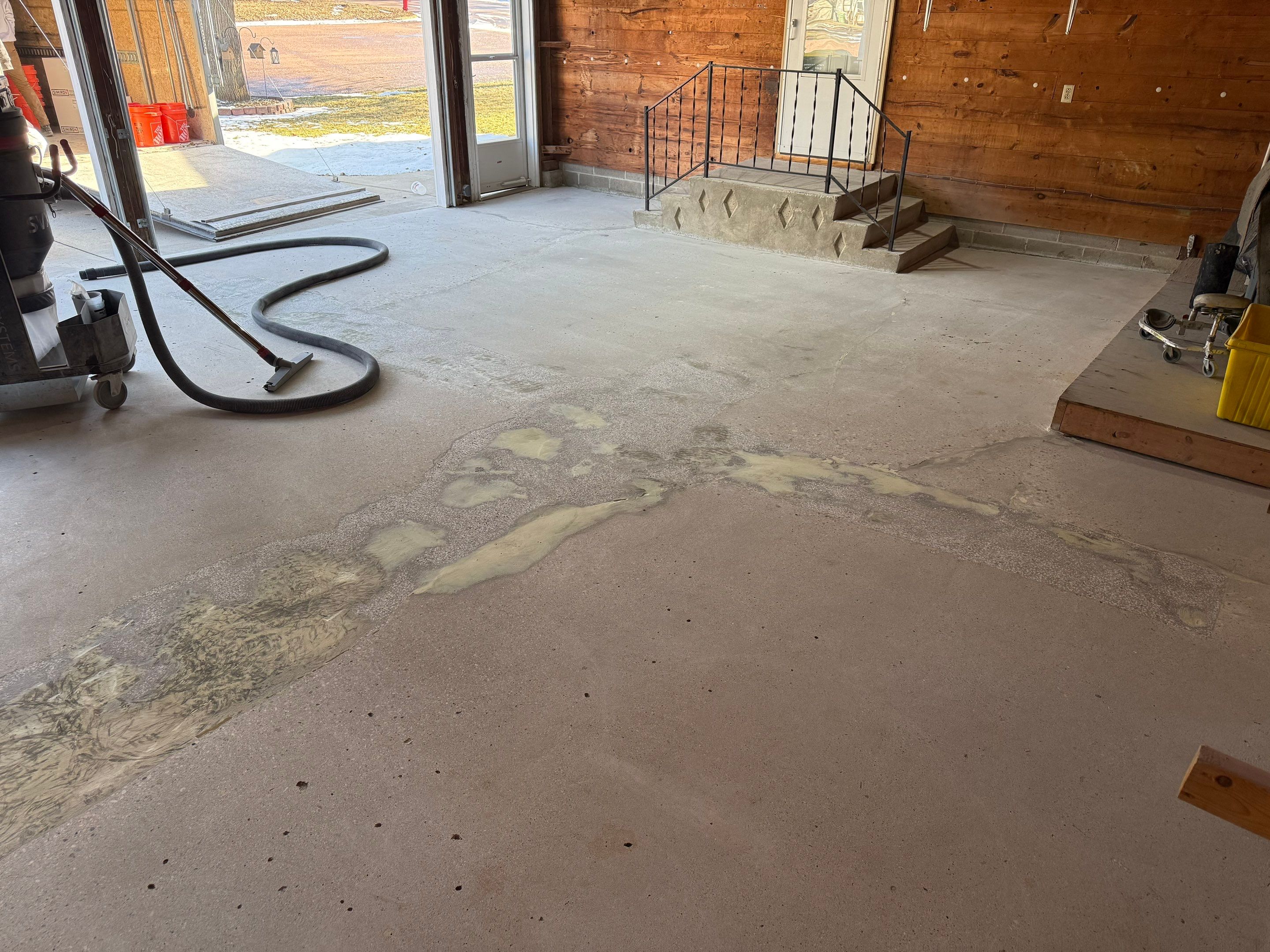 Multi-Colored Epoxy Garage Floor Coating and Concrete Stair Restoration by Select Painting, Coatings & Garage Cabinets