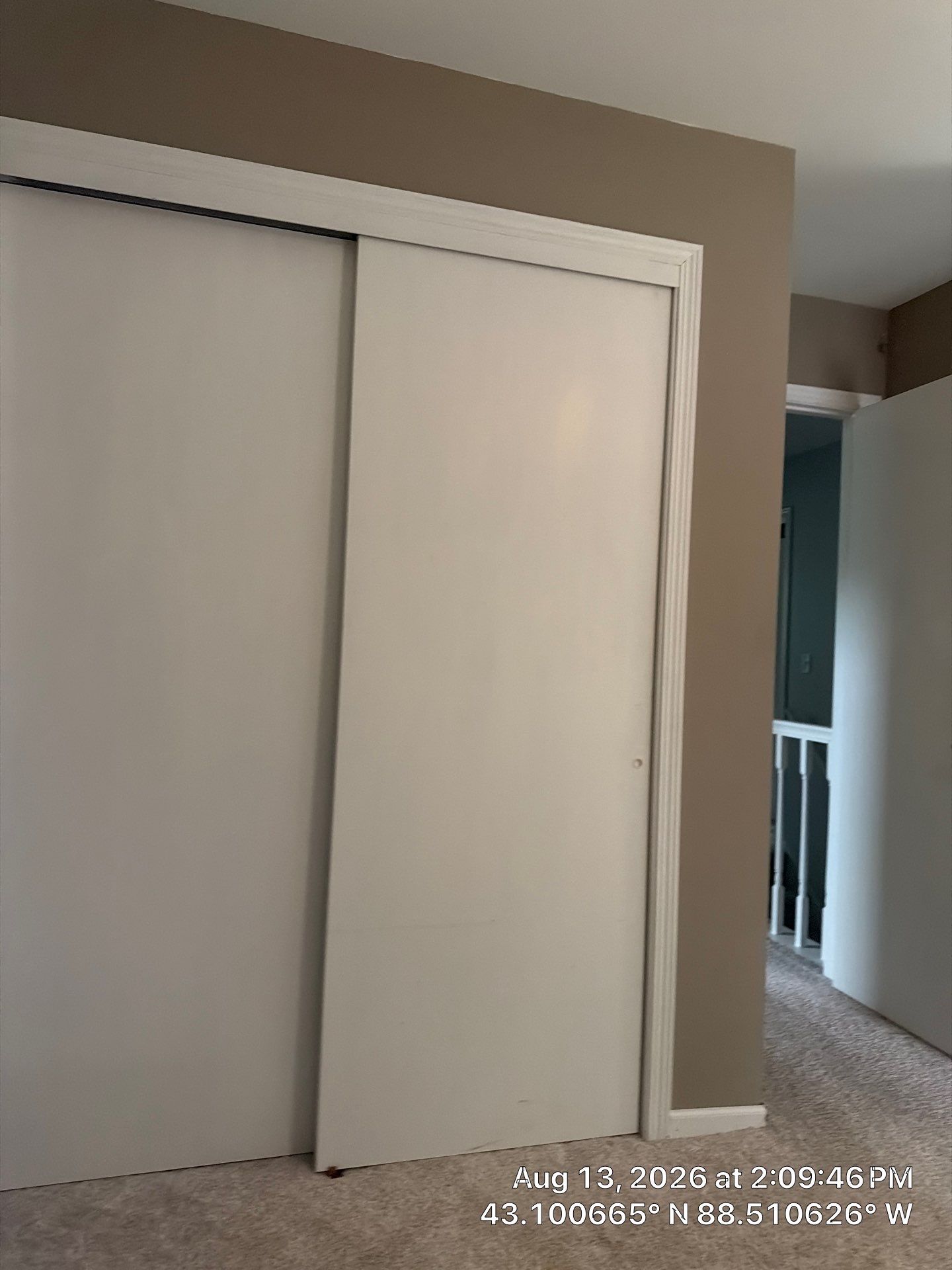 White Sliding Bypass Closet Door Installation in Oconomowoc by CompanyCam Sales Demo
