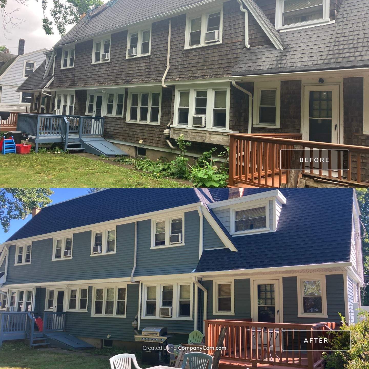 Siding using Cert. Monogram D/4 x 12'6" Clapboard, Wedgewood Blue and Cedar Impressions D/7 in Sterling Gray by DiGiorgi Roofing and Siding Inc