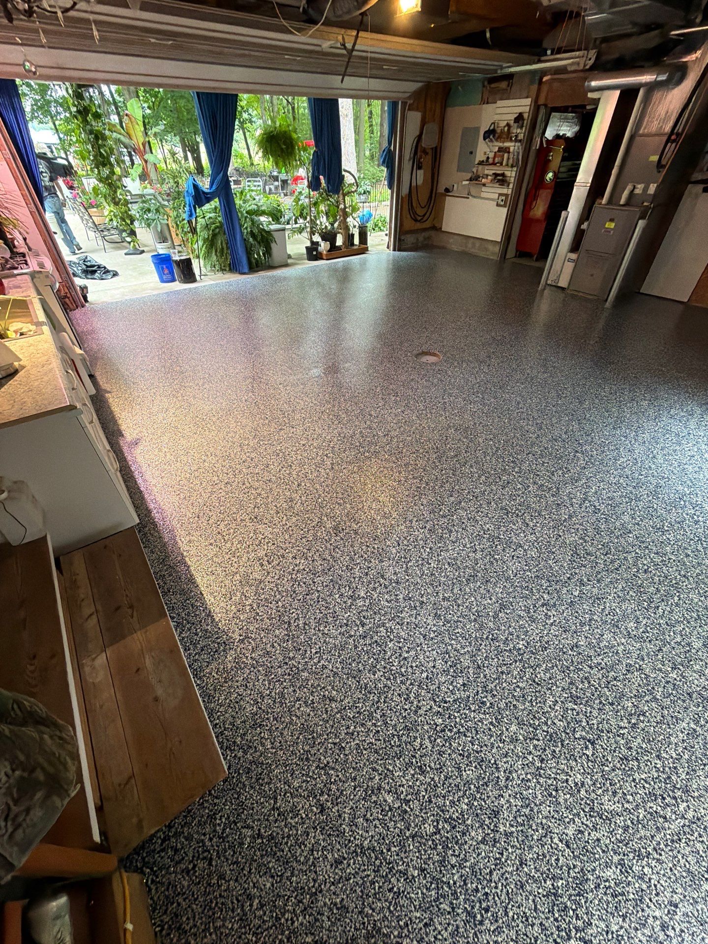 Custom Multi-Colored Epoxy Flake Garage Floor Coating in Montague by Gordon Painting