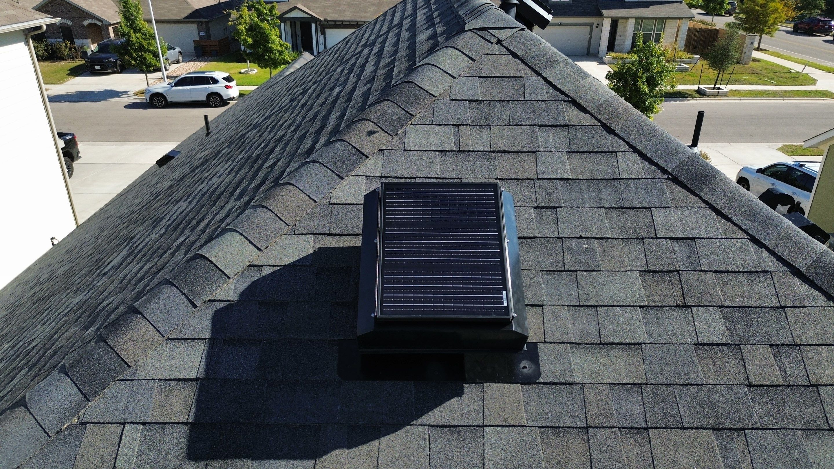 Malarkey Vista AR – Storm Grey Roof + Solar Attic Fan | Leander, TX Installation by Kstylez Roofing & Construction