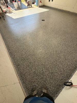 Custom Speckled Epoxy Garage Floor Coating in Fruitport, Michigan