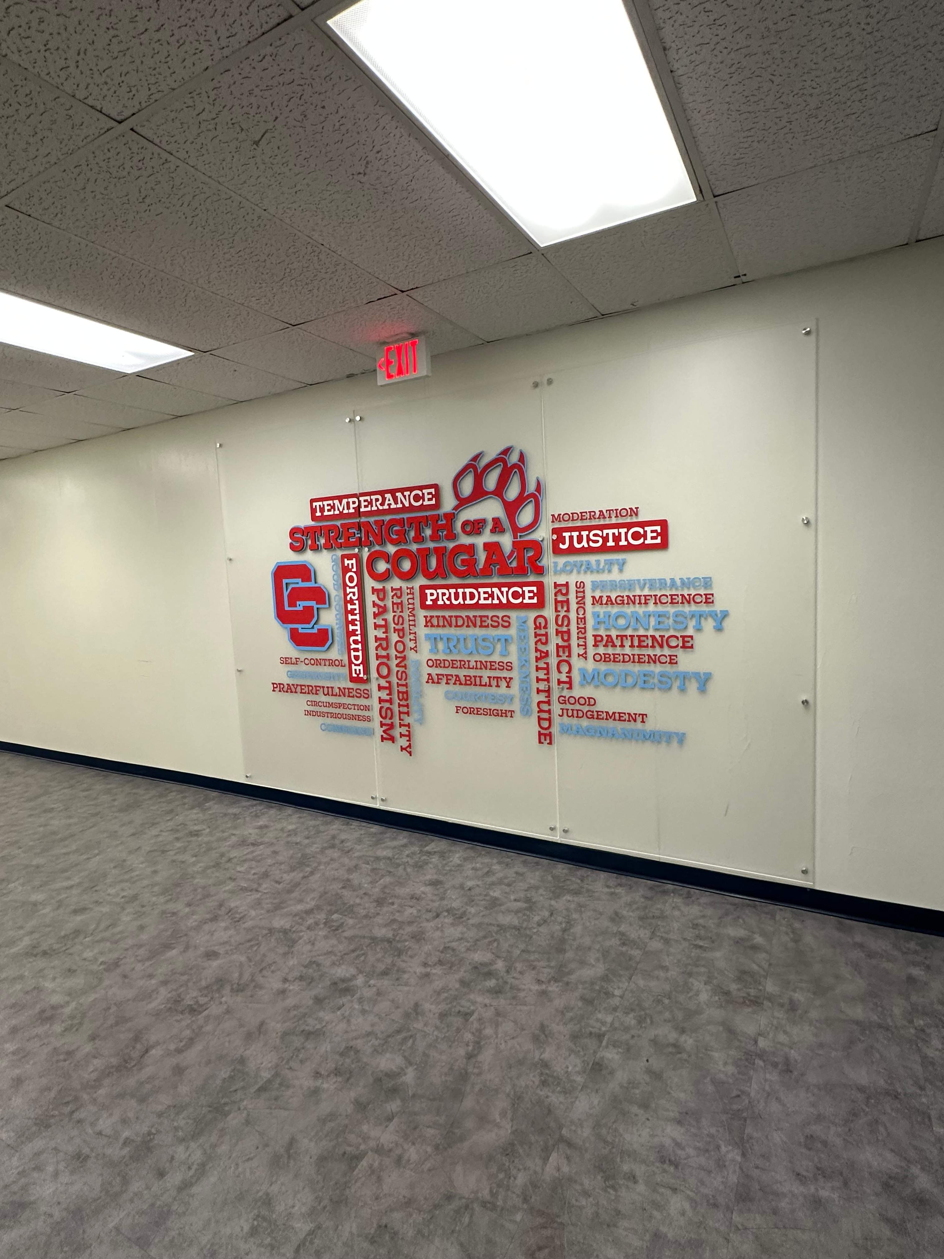 Charlotte Catholic High School - Interior Acrylic & Vinyl Wall Signage by QC Signs and Graphics