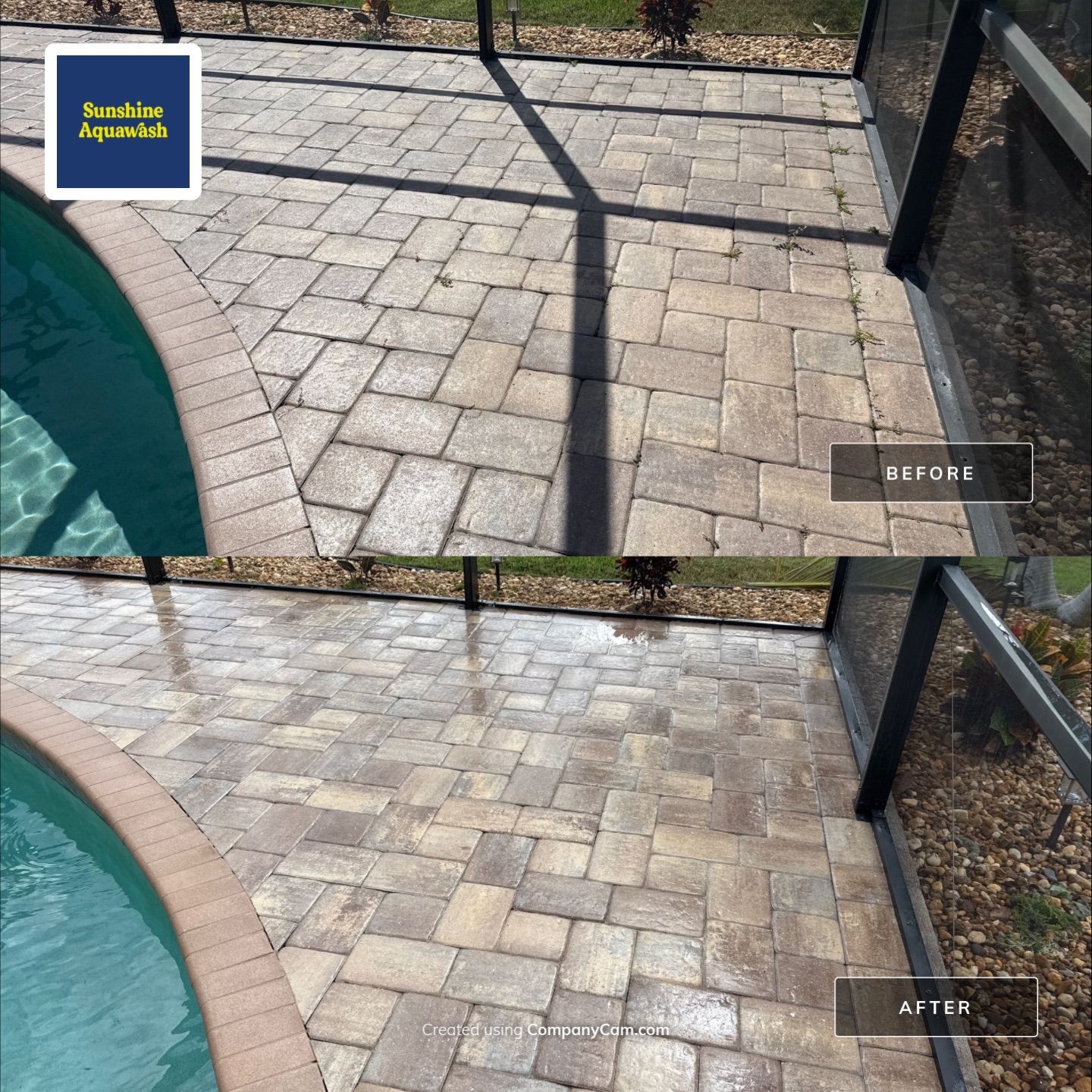 Paver Pool Deck Cleaning & Pool Cage Screen Cleaning in Tara Community – Bradenton, FL by Sunshine AquaWash