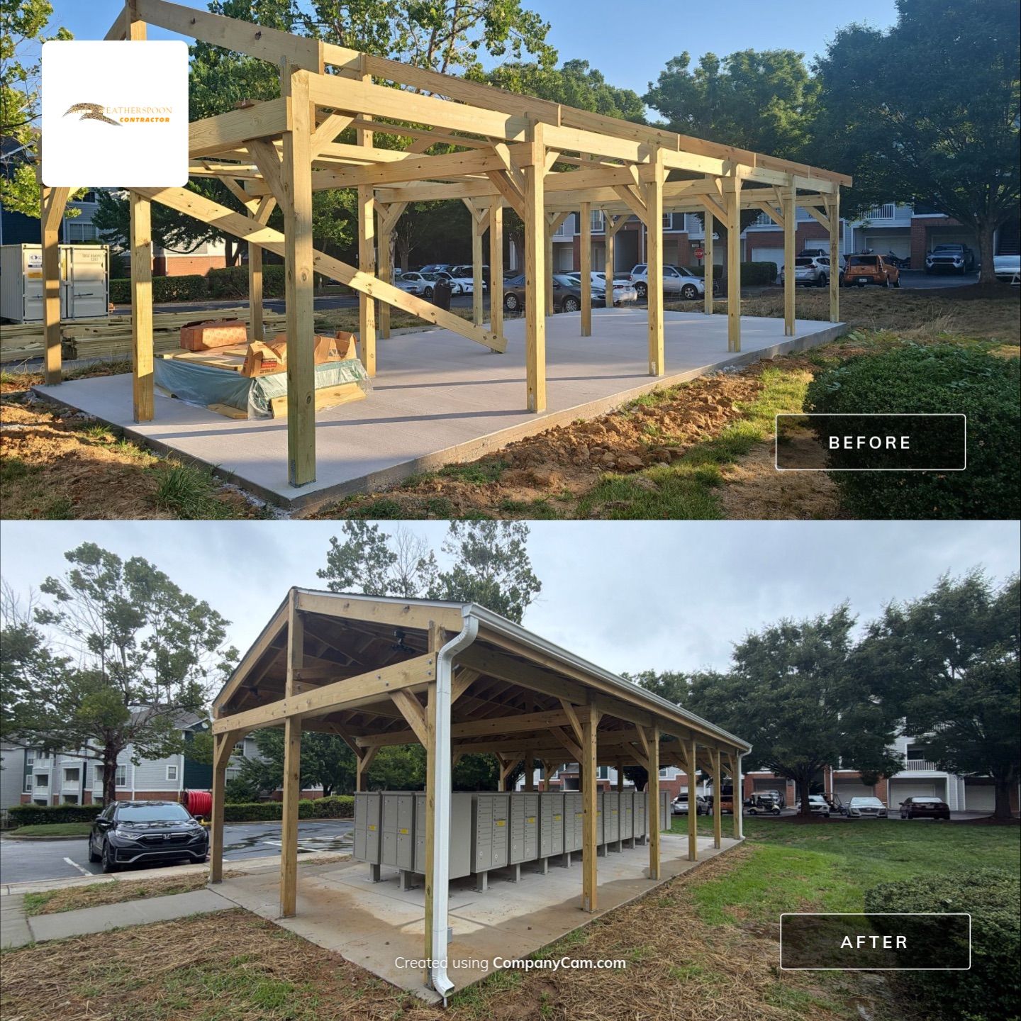Custom Timber Frame Pavilion for Cluster Mailbox Units in Raleigh by Billy Weatherspoon Contractor