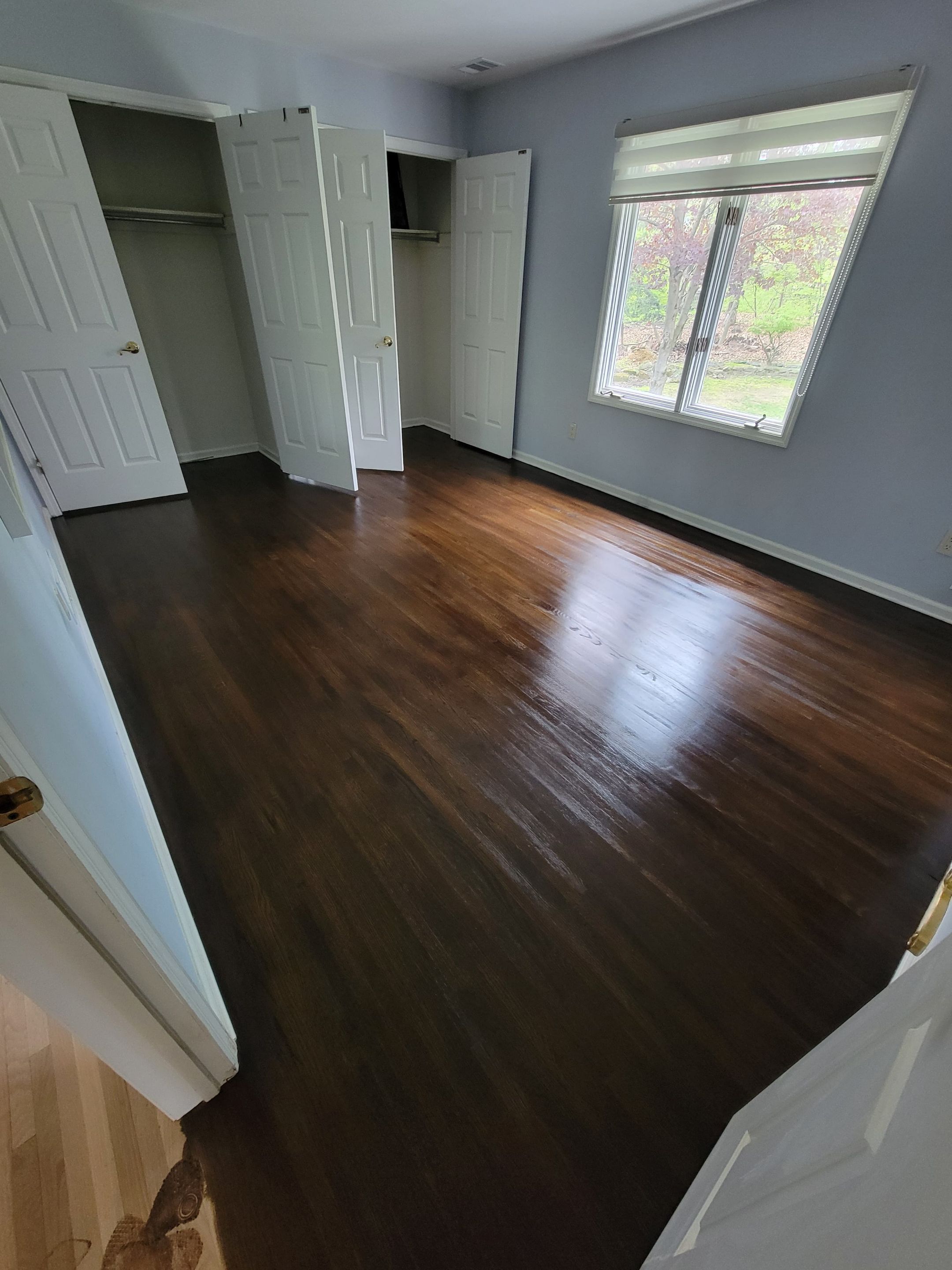 Red Oak refinished with DuraSeal Jacobean Stain and Bona Semi Gloss by Footprints Floors Morristown