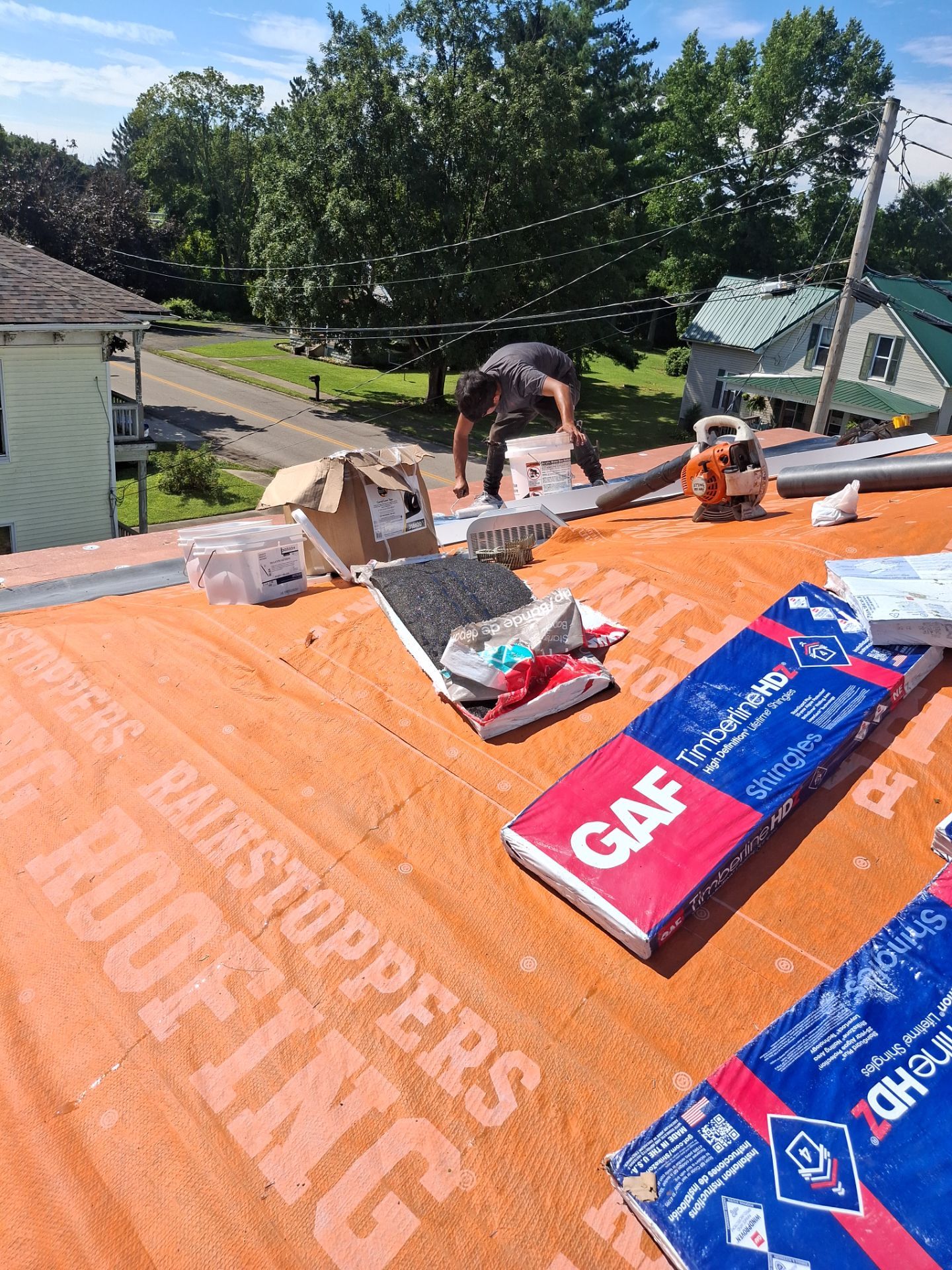 Residential Roofing Installation using GAF Timberline HDZ Williamsburg Slate by Rainstoppers Roofing