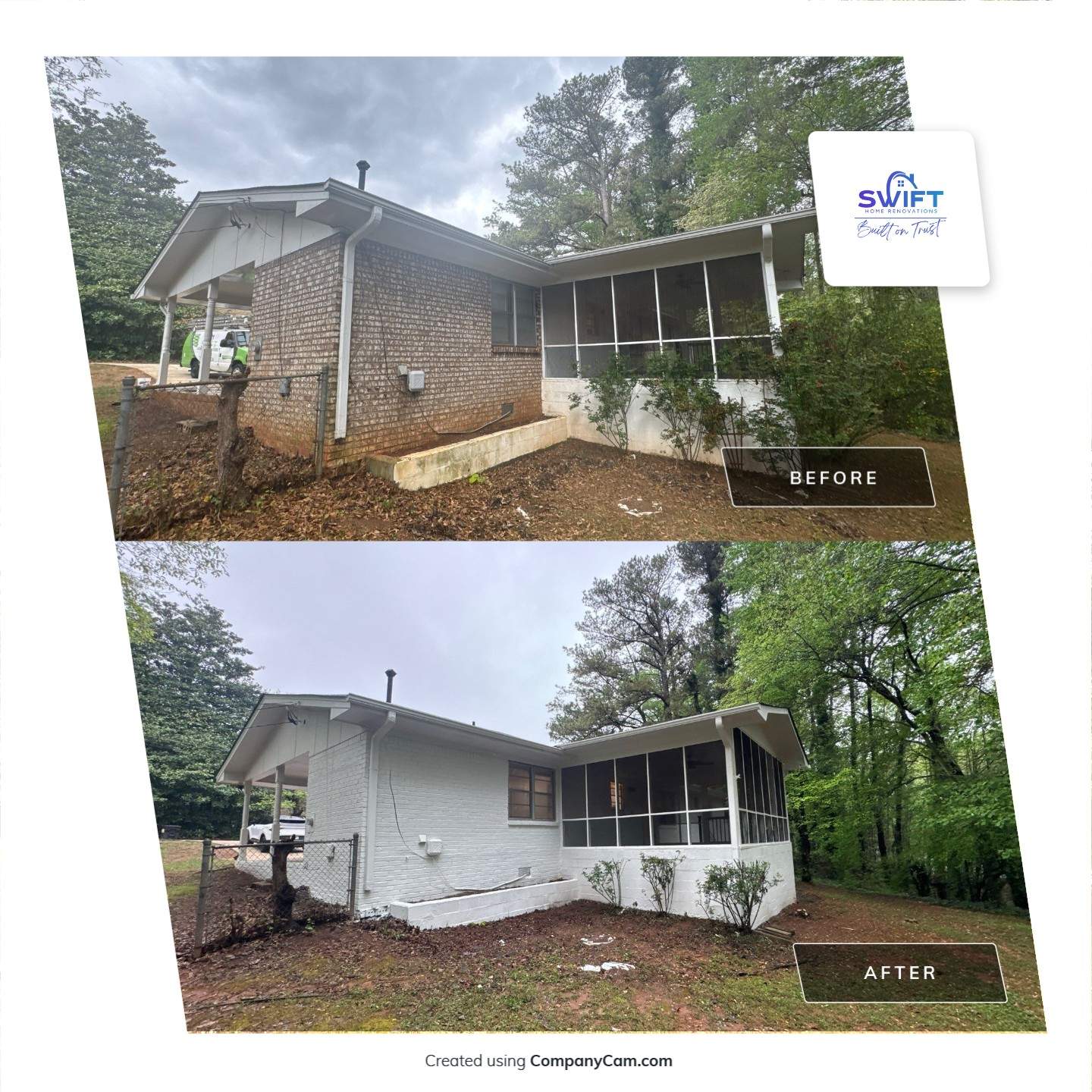 White Brick Exterior Painting and Shutter Refresh in Marietta by Swift Home Renovations