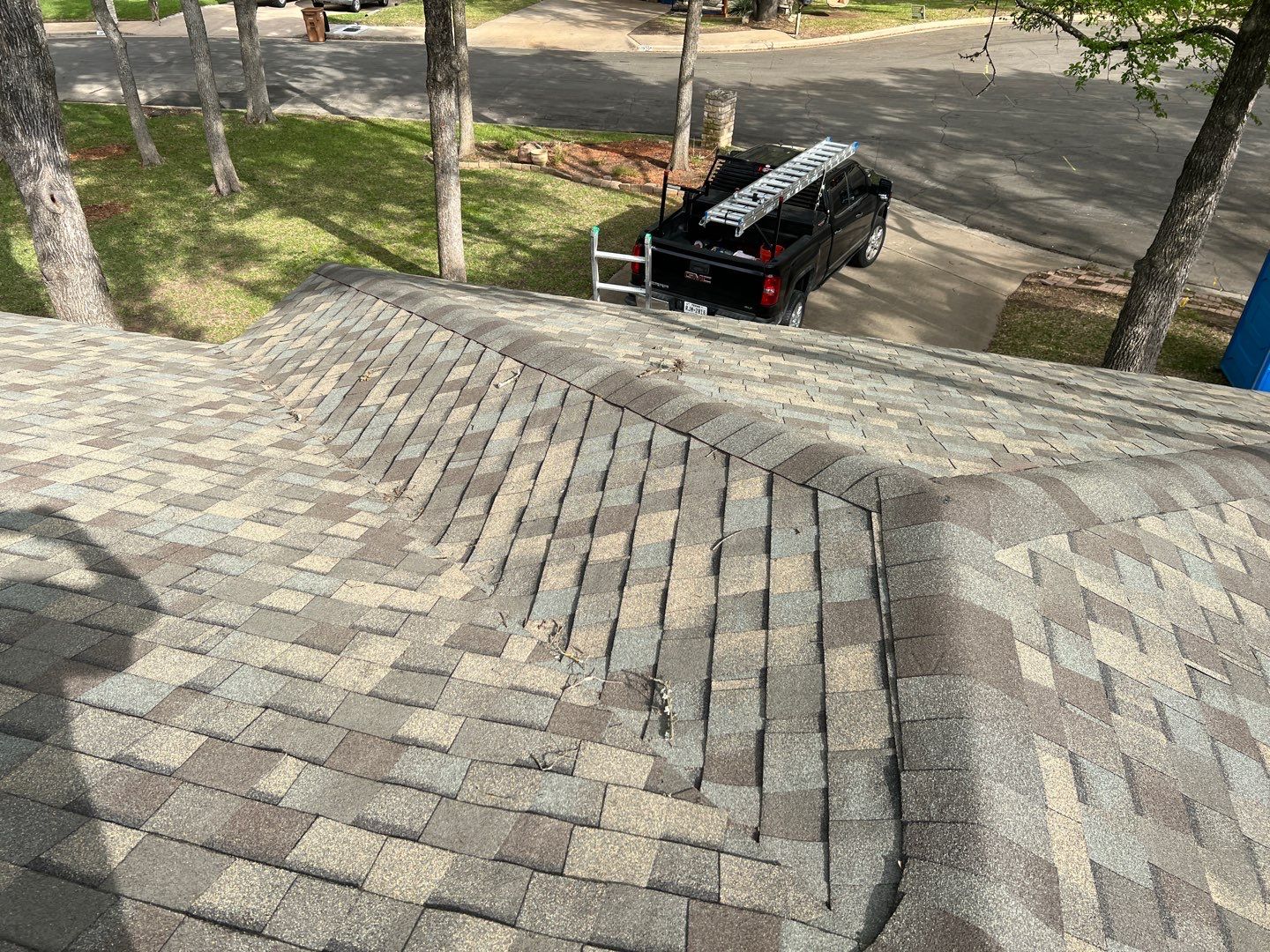 Winter storm 2023 with tree damage by Oakwood Roofing and Construction, LLC
