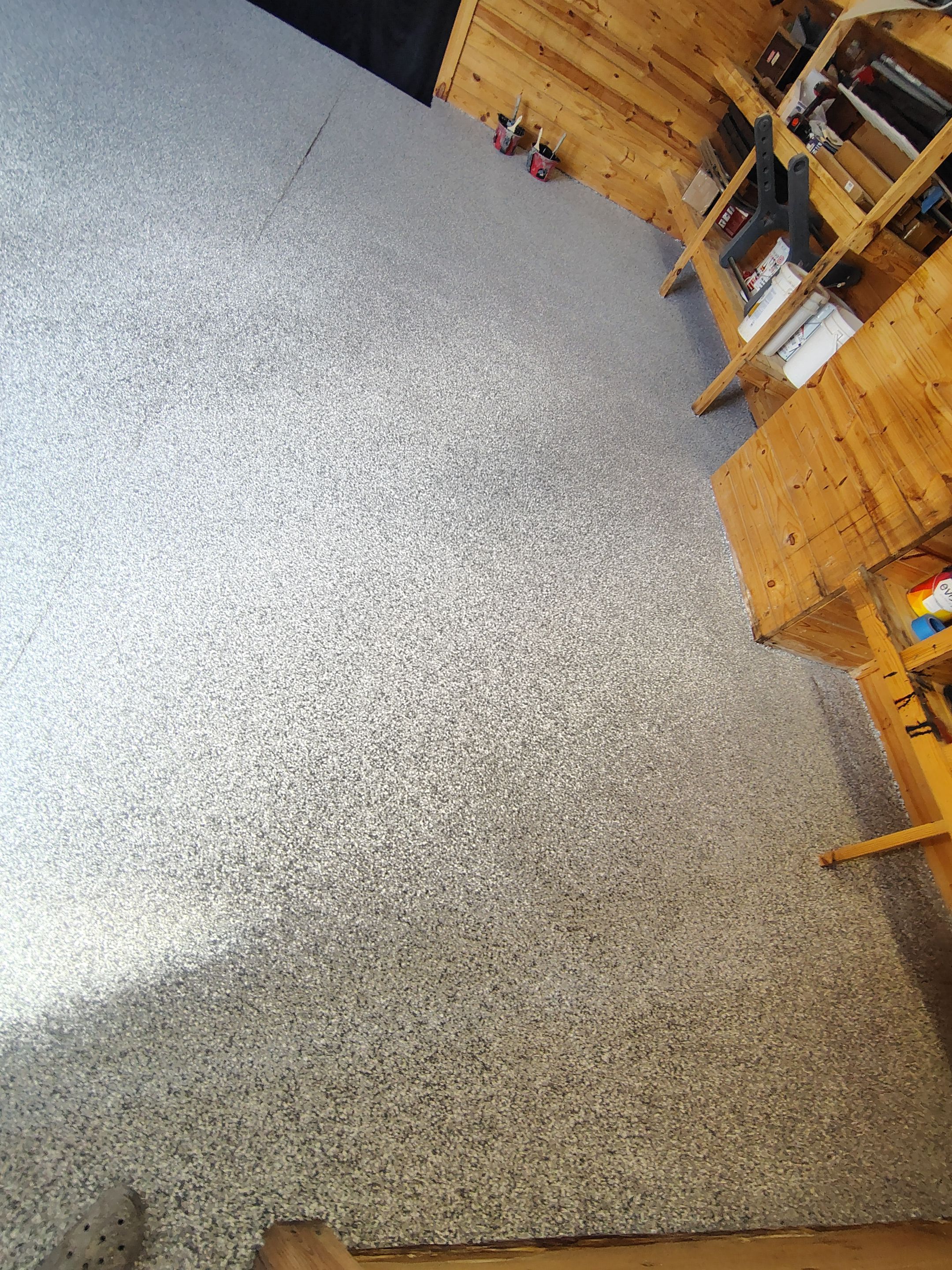 Commercial Epoxy Flake Floor Coating in Emmetsburg, Iowa by Select Painting, Coatings & Garage Cabinets