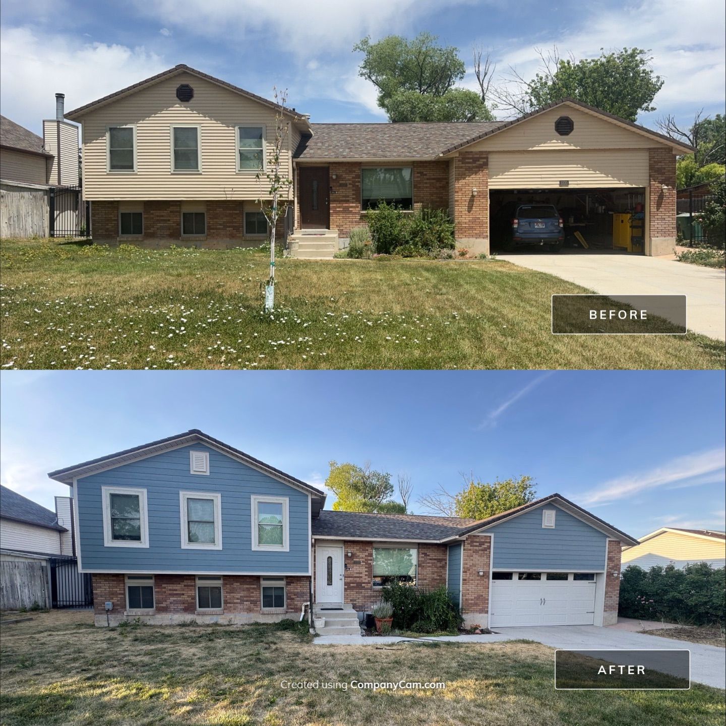 West Jordan | Hardie Lap Siding w/ Brick Accent | Boothbay Blue & Cobble Stone by Ideal Siding Utah