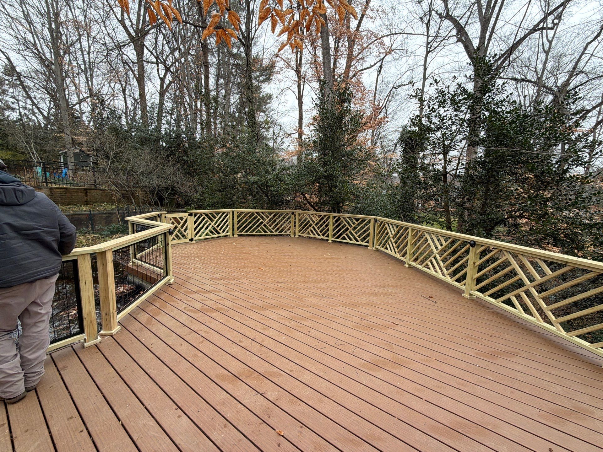 Custom Composite Deck Replacement with Geometric Railing in Bethesda, MD by Jakari Restoration & Construction LLC