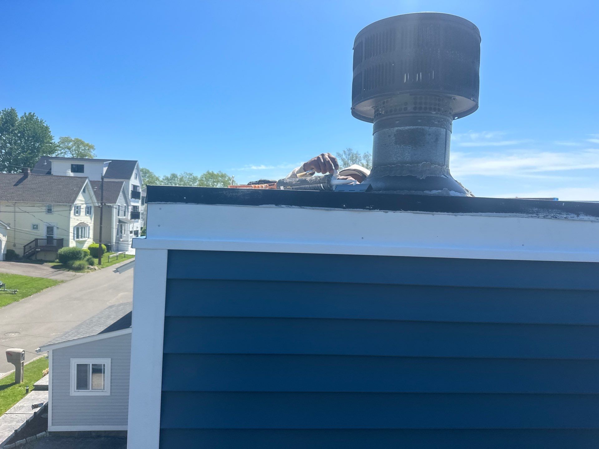 Siding Installation using Certainteed Cedar Impressions Straight Edge Perfection Shingles - D7 - Pacific Blue by A Plus Exterior