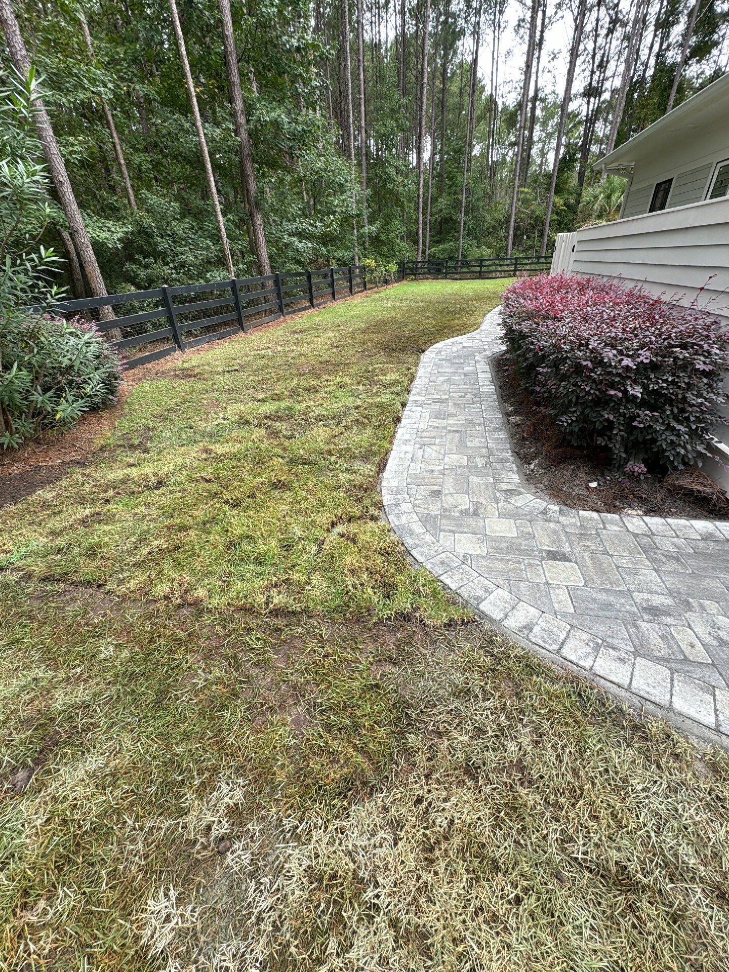 Curved Gray Paver Walkway Installation in Bluffton by Lowcountry Scapes, LLC