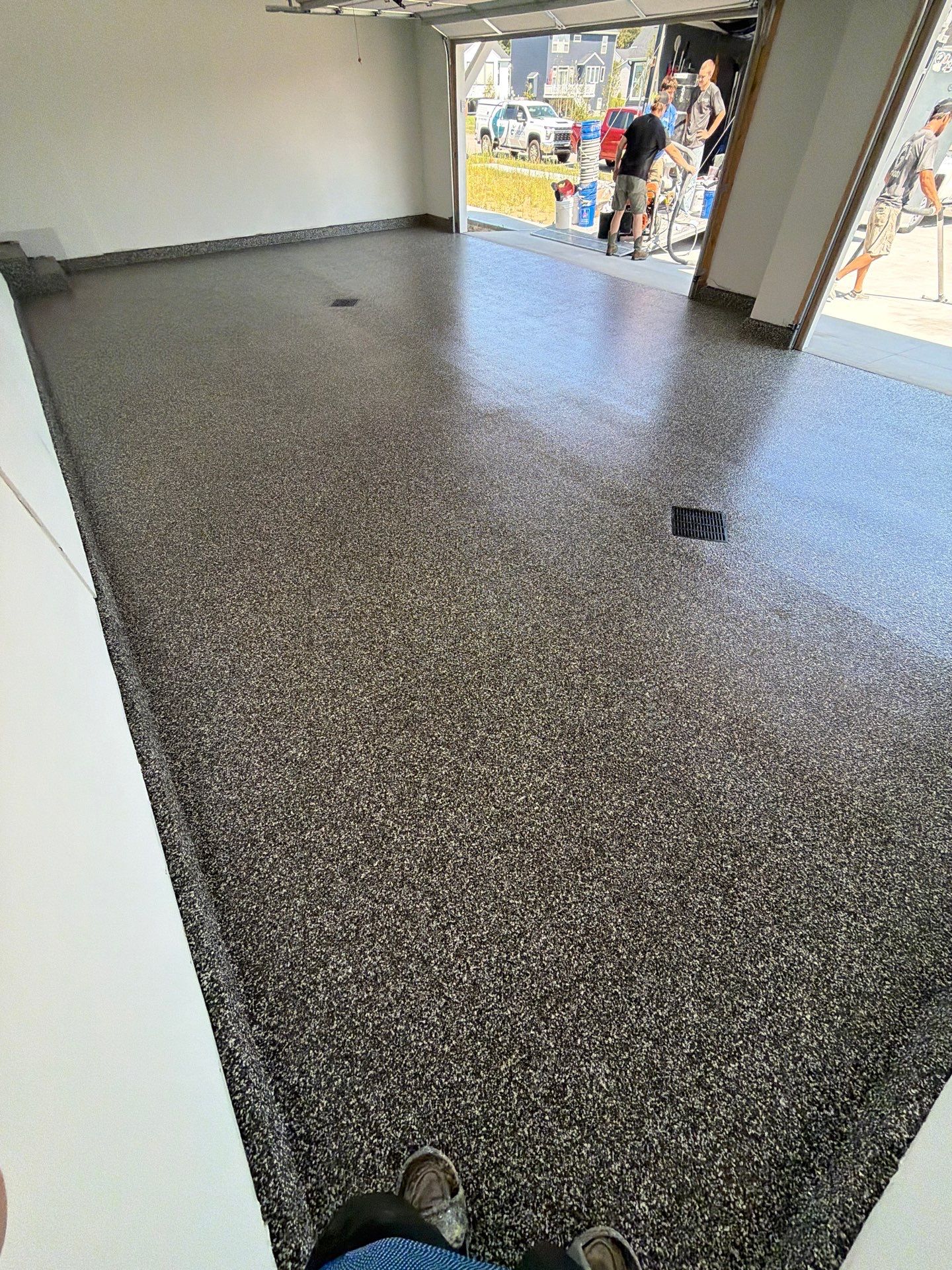 Custom Grey Epoxy Flake Garage Floor Coating in Holland by Gordon Painting