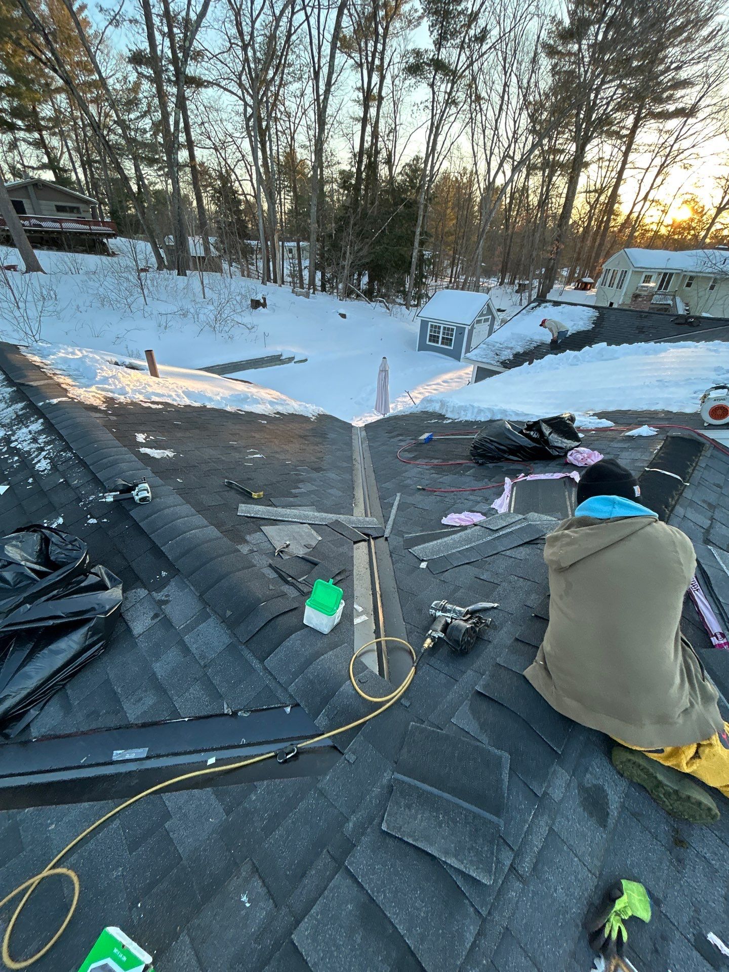 Ridge Cap Replacement & Black Metal Valley Installation in Chelmsford, MA by Mighty Dog Roofing of Greater Middlesex County