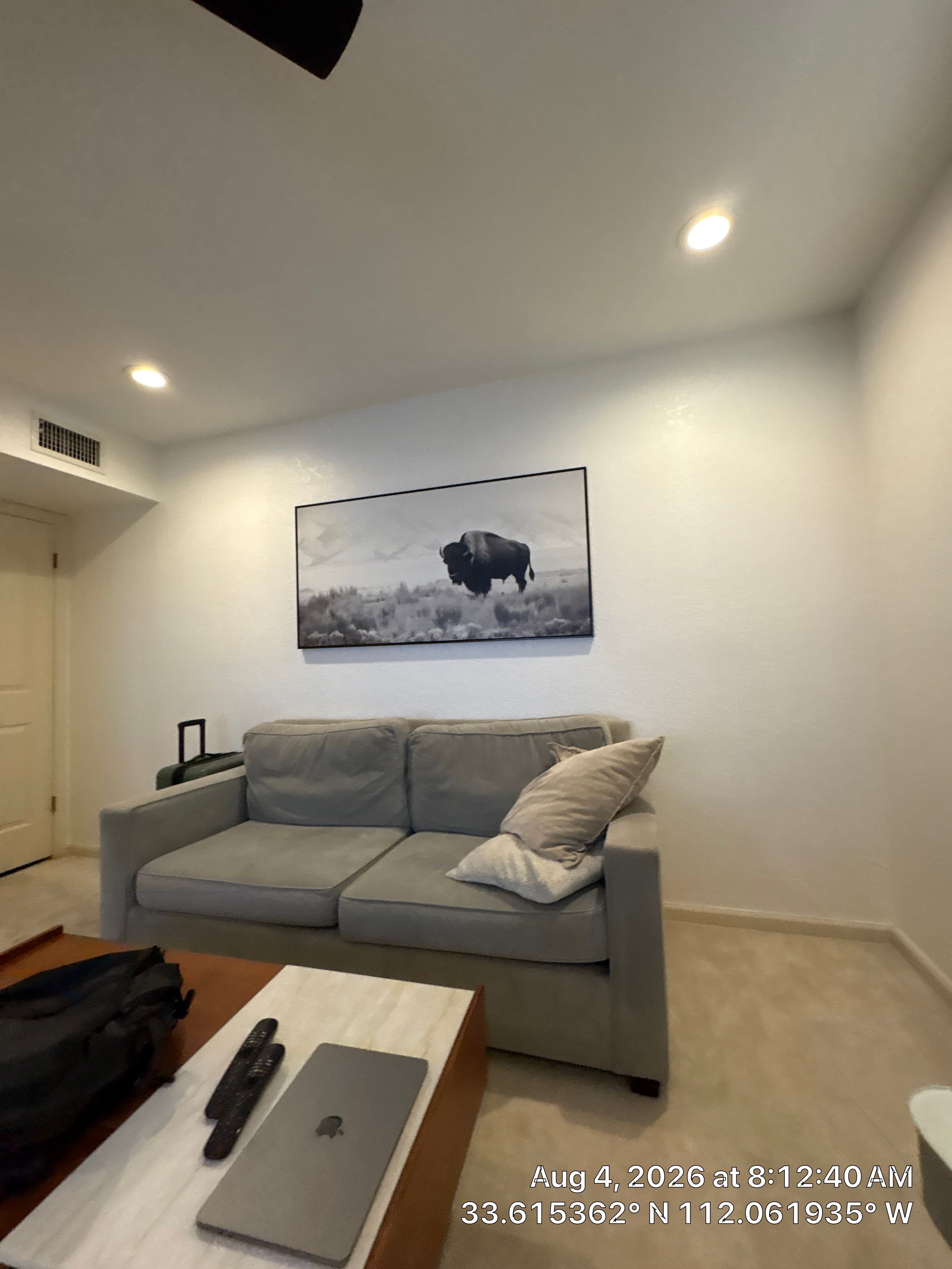 Phoenix Home Office Setup with Custom Arched Plantation Shutters by CompanyCam Sales Demo
