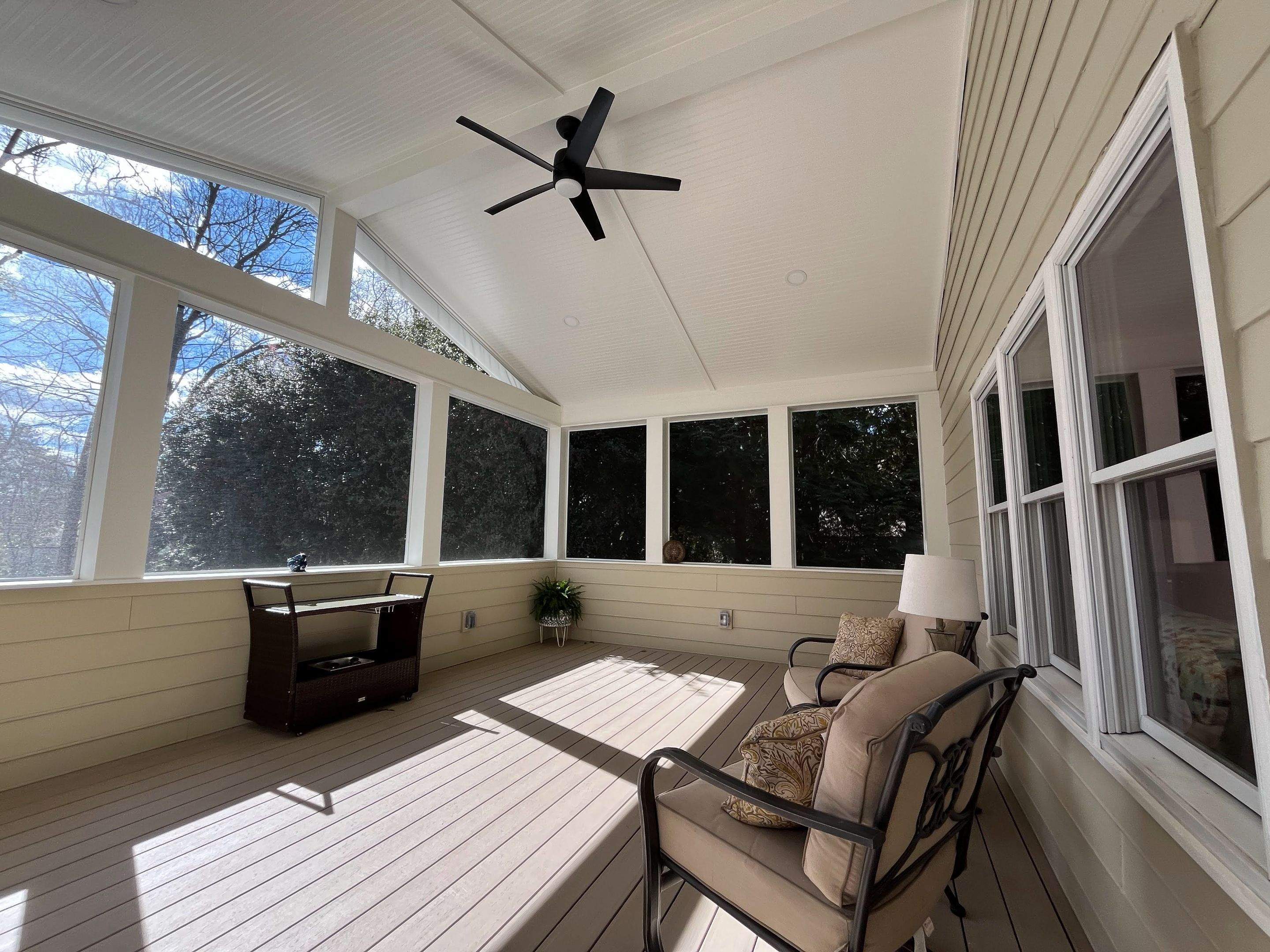 Deck Resurface and Screened-In Porch Build with Timbertech LED Lantern Post Cap Lights by Nelson Exteriors