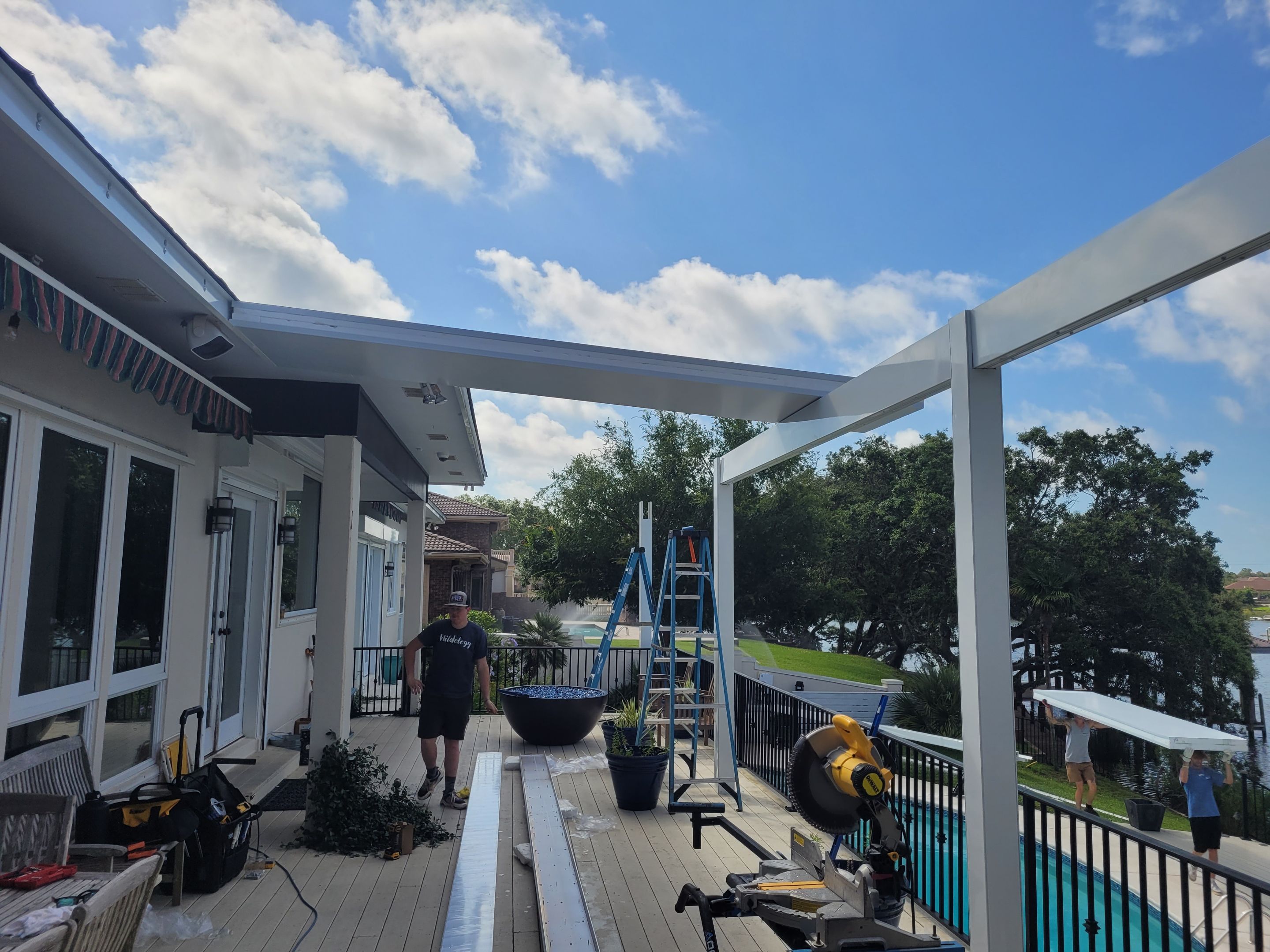 Poolside Colorbeam Patio Cover in Gulf Breeze by Titan Sunrooms