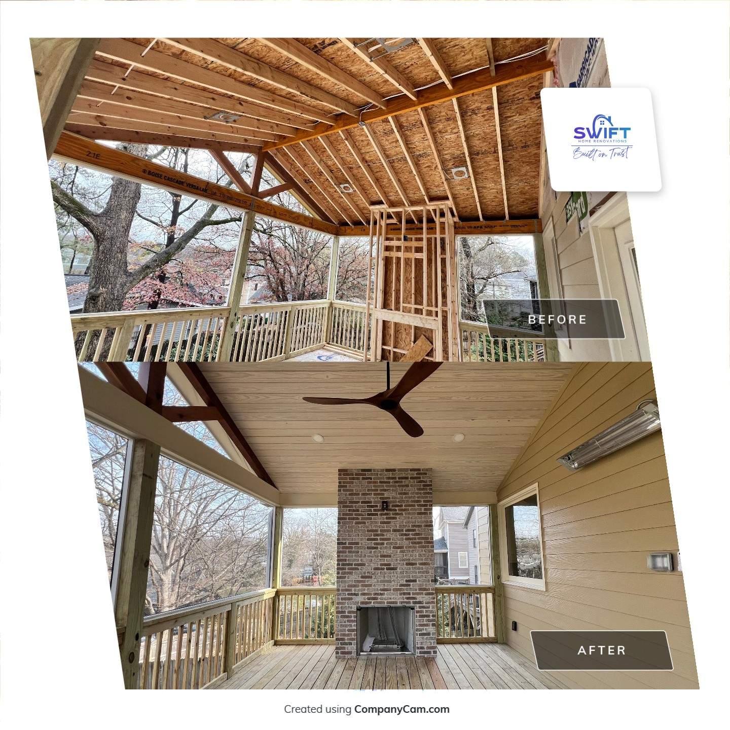 Screened-In Porch With Fireplace by Swift Home Renovations