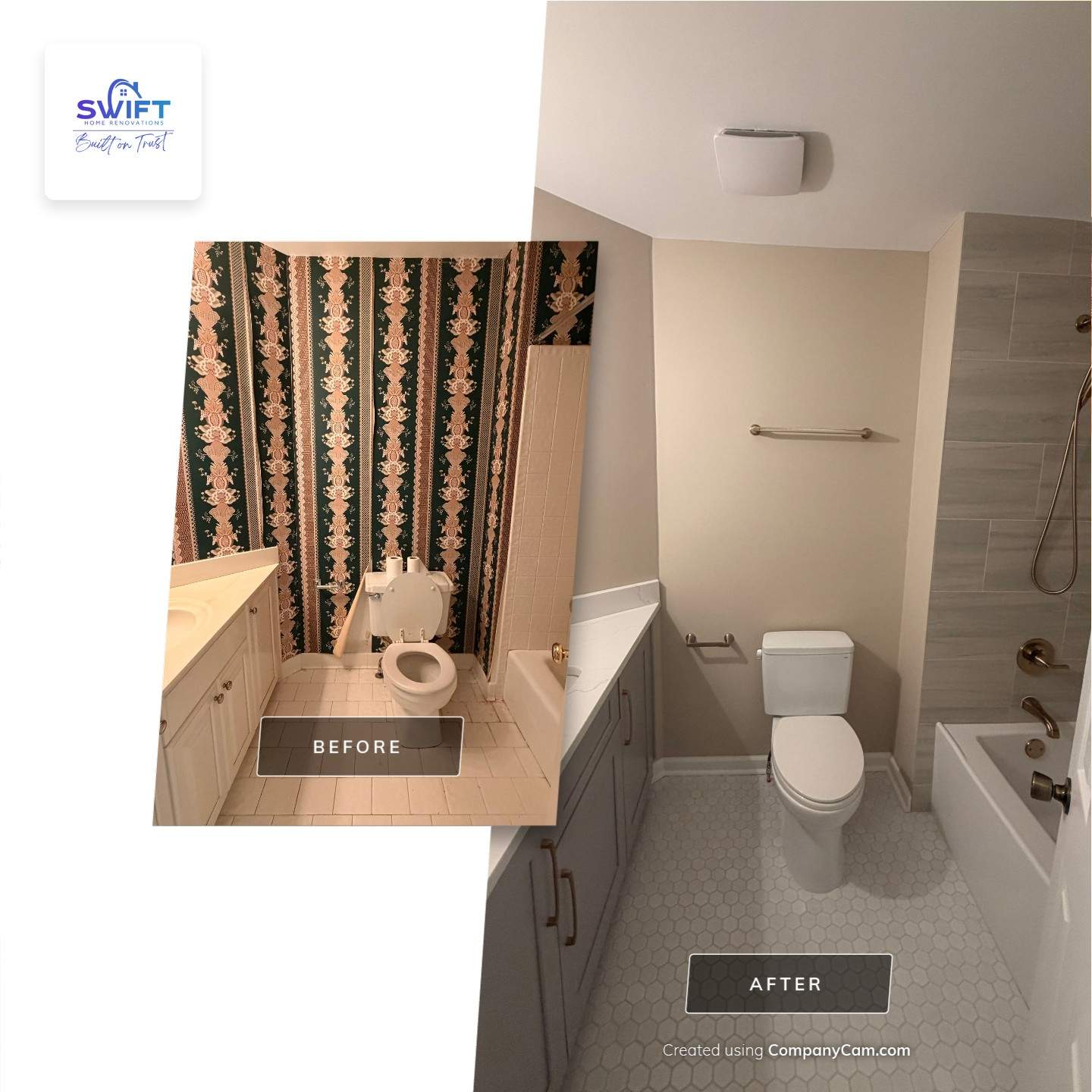 Modern Bathroom Remodel With Quartz Countertops and Hexagonal Tile in Acworth by Swift Home Renovations