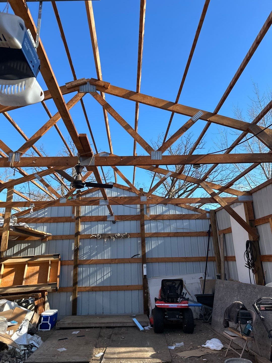 Hail damaged pole shed in Randall Mn by Koska construction llc