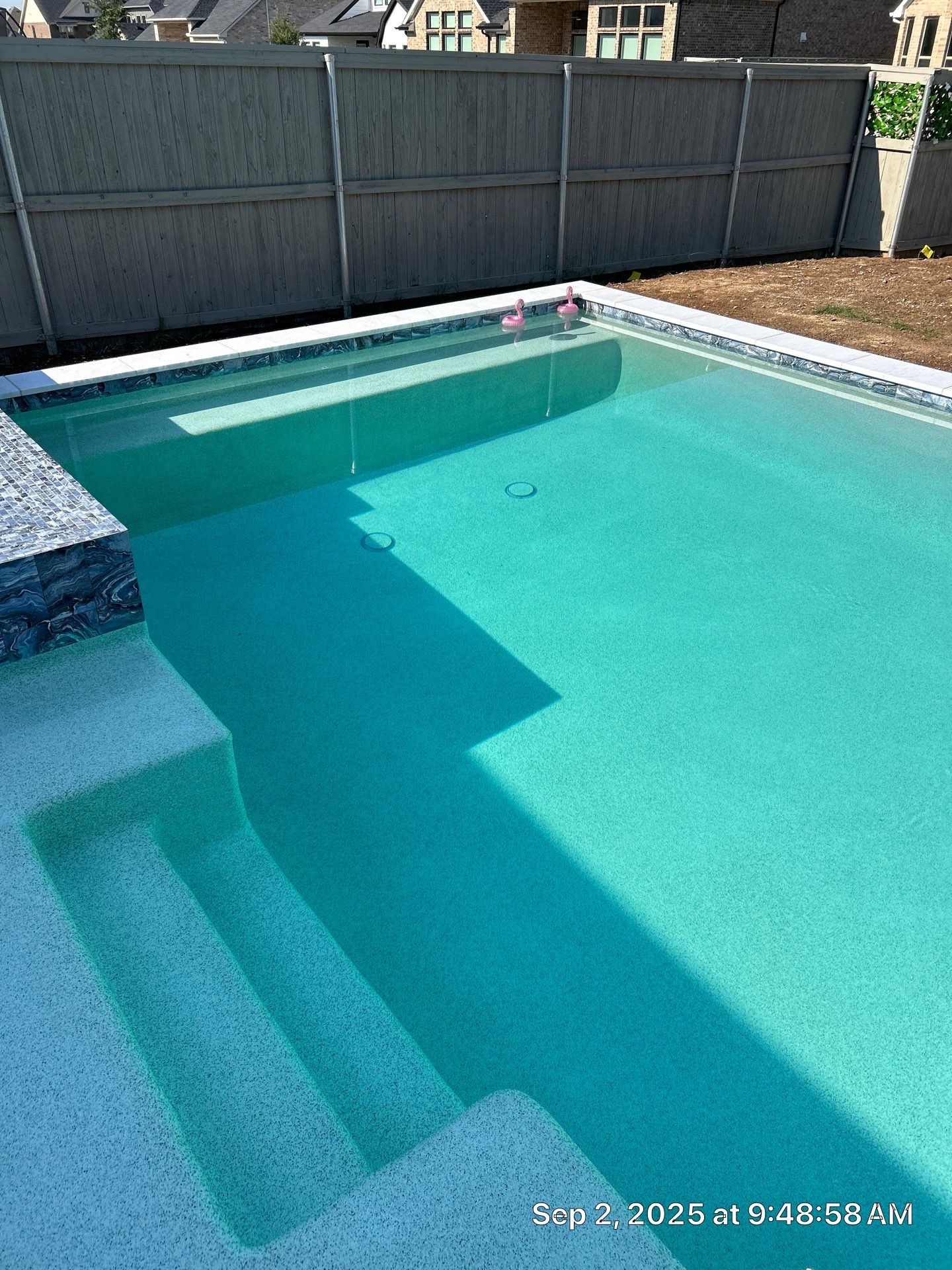 Geometric Pool and Spa with Glass Tile Spillway by Pinnacle Pools and Spas - DFW