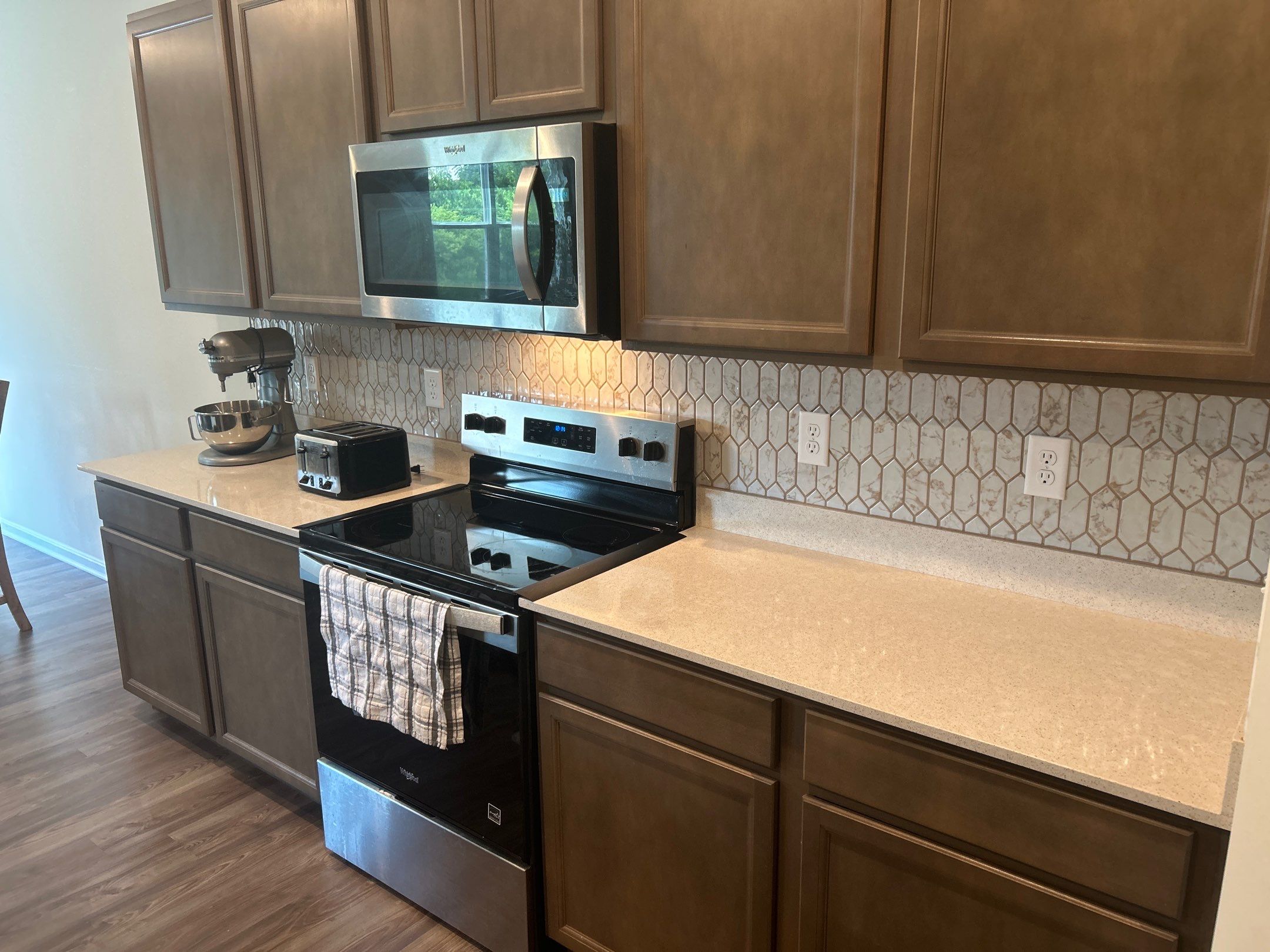 Calacatta Grey Picket Tile Backsplash Installation in Shelbyville by Footprints Floors Kentucky