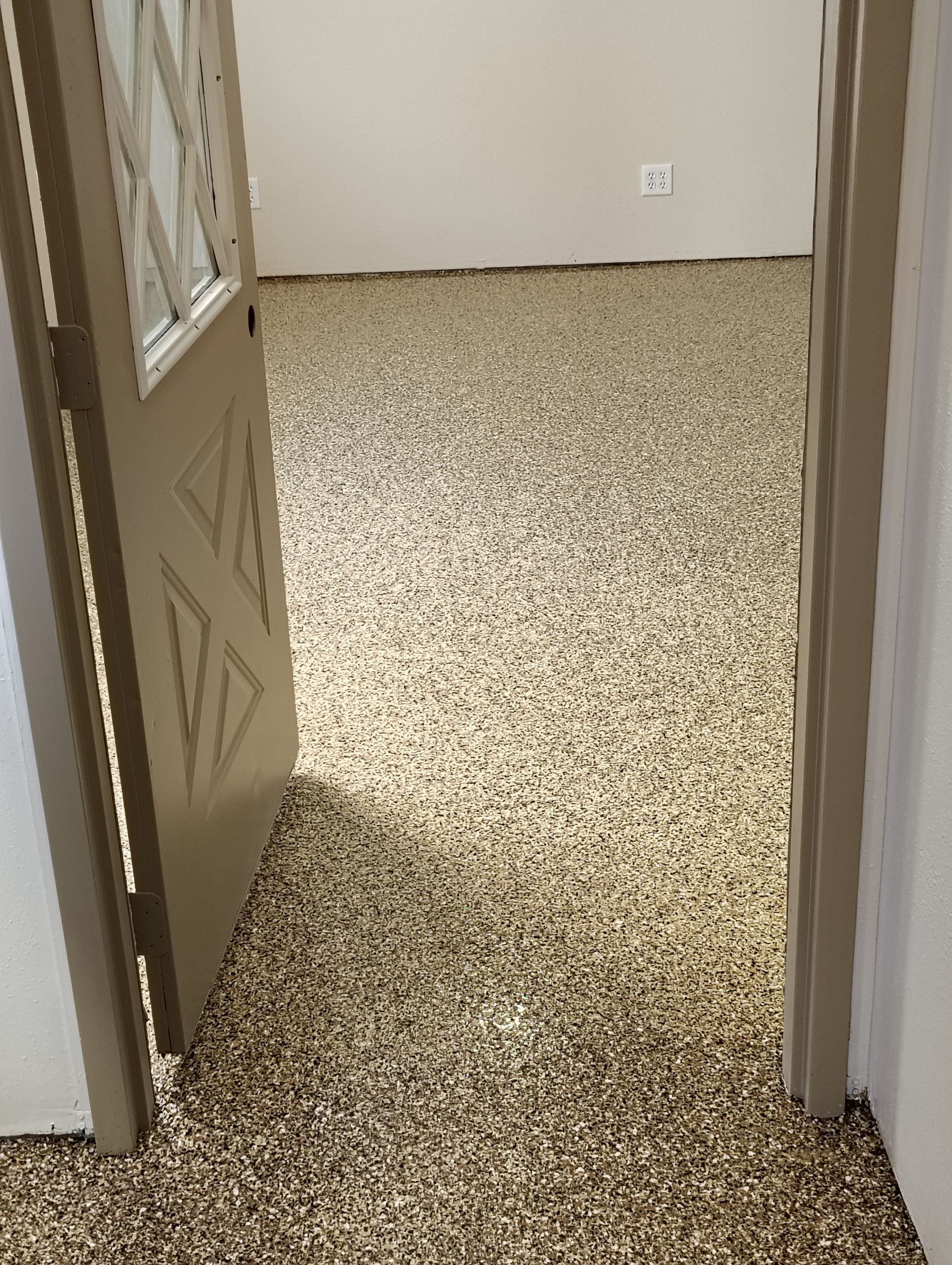 Durable Epoxy Flake Floor Coating for Commercial Workshop by Select Painting, Coatings & Garage Cabinets