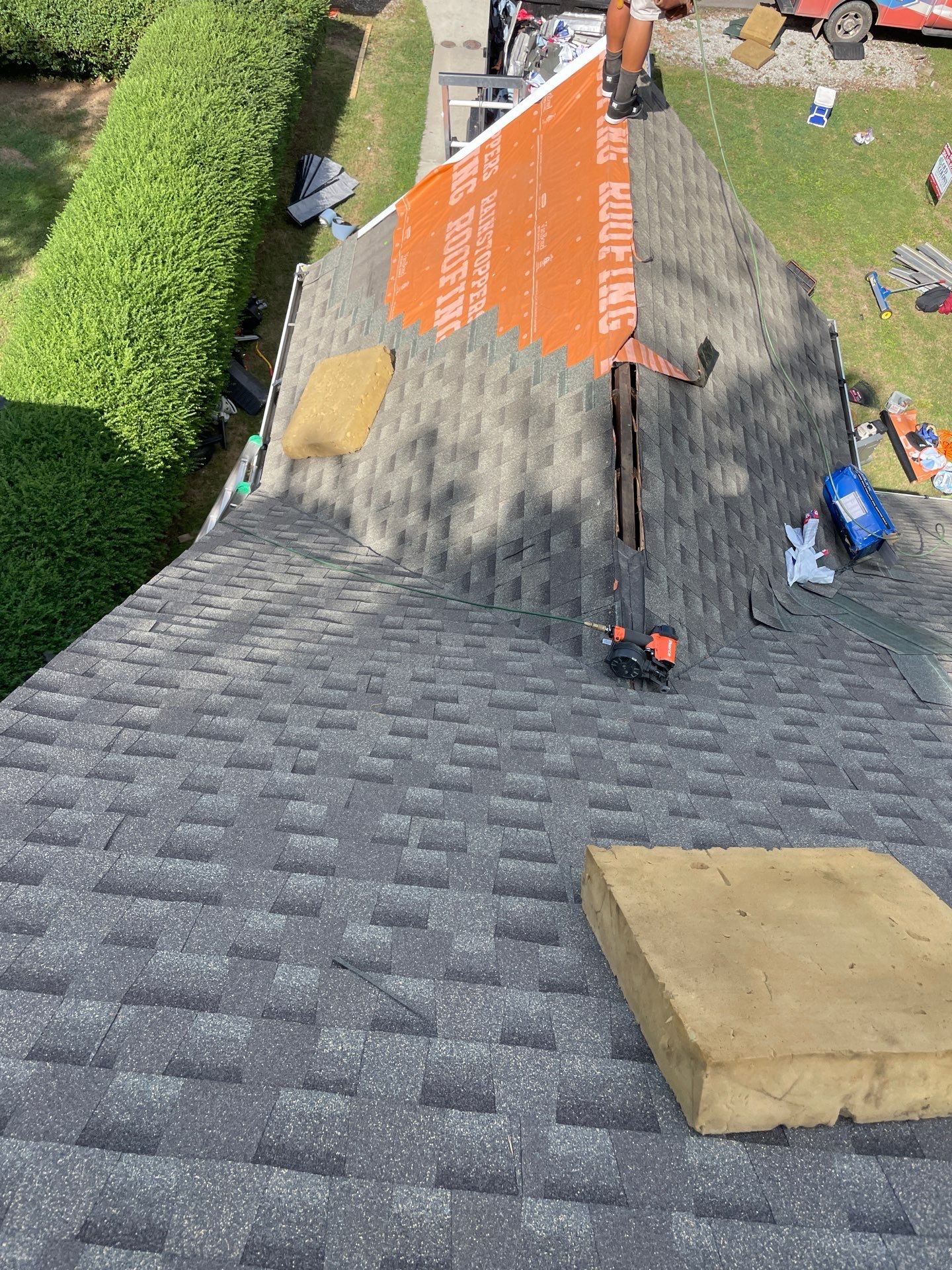 Residential Roofing Installation using GAF Timberline HDZ Weathered Wood by Rainstoppers Roofing