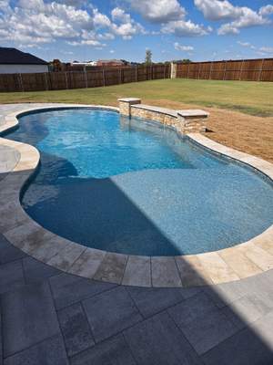 Freeform Pool with Raised Stone Accent Wall