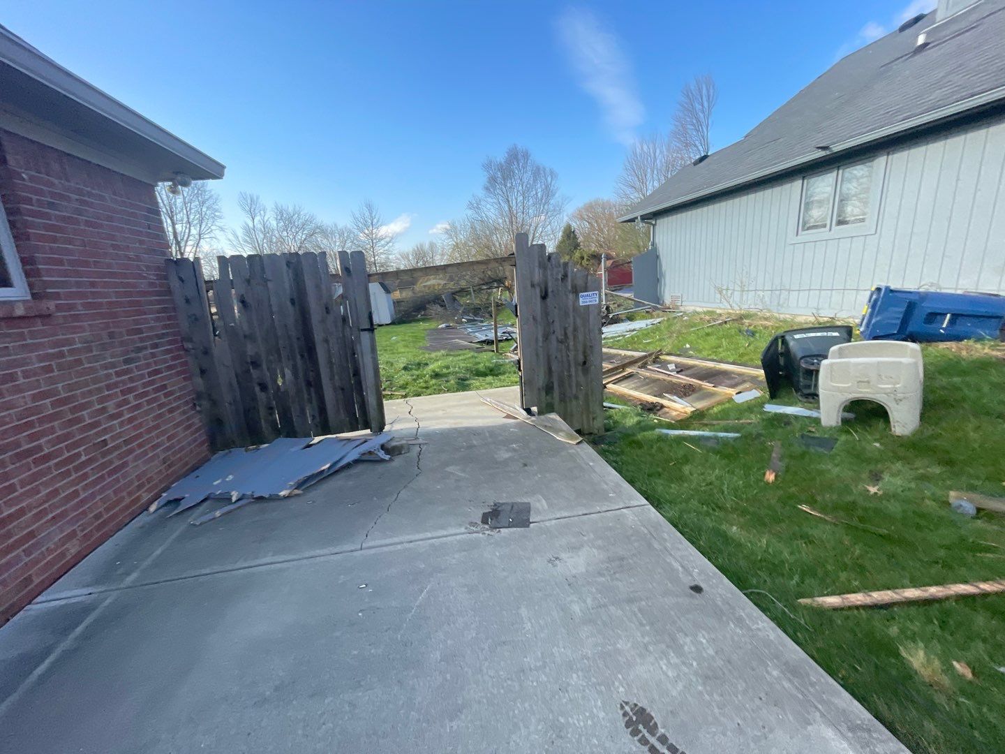 Tornado damage in Whiteland. Roof replacement, James Hardie siding, exterior paint, gutters, windows, doors by 317 Roofing & Restorations