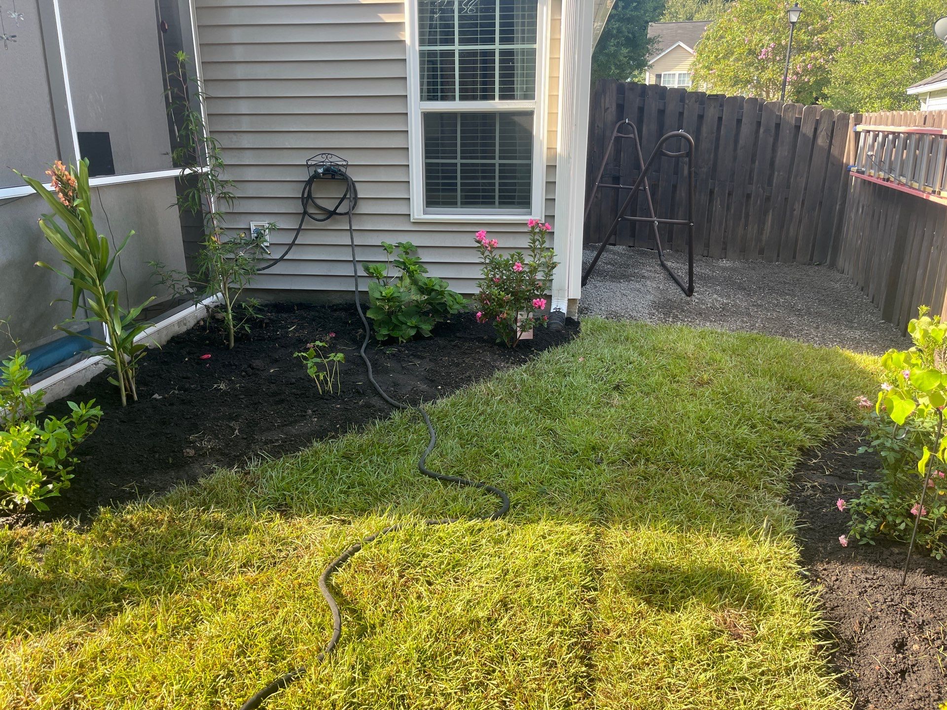 Backyard Sod and Flowerbed Installation in Summerville by Hudson Bros Lawn Care LLC