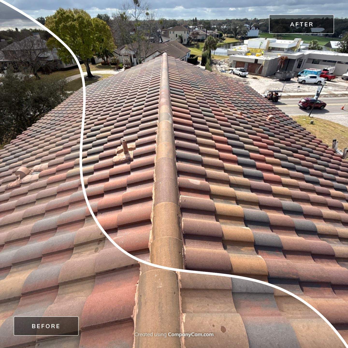 Travertine Pool Deck & Barrel Tile Roof Cleaning  by Mallard Systems