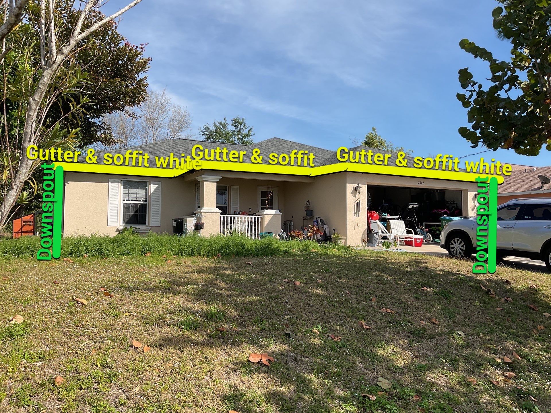 White Seamless Gutters and Soffit Installation in Cape Coral FL by Gutter Professors