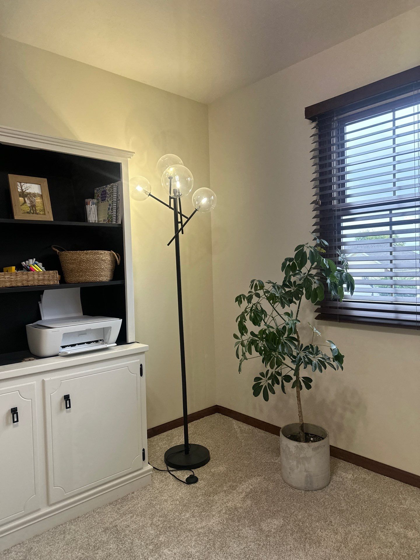Custom Dark Wood Blind Installation for Lincoln Home Office by CompanyCam Sales Demo
