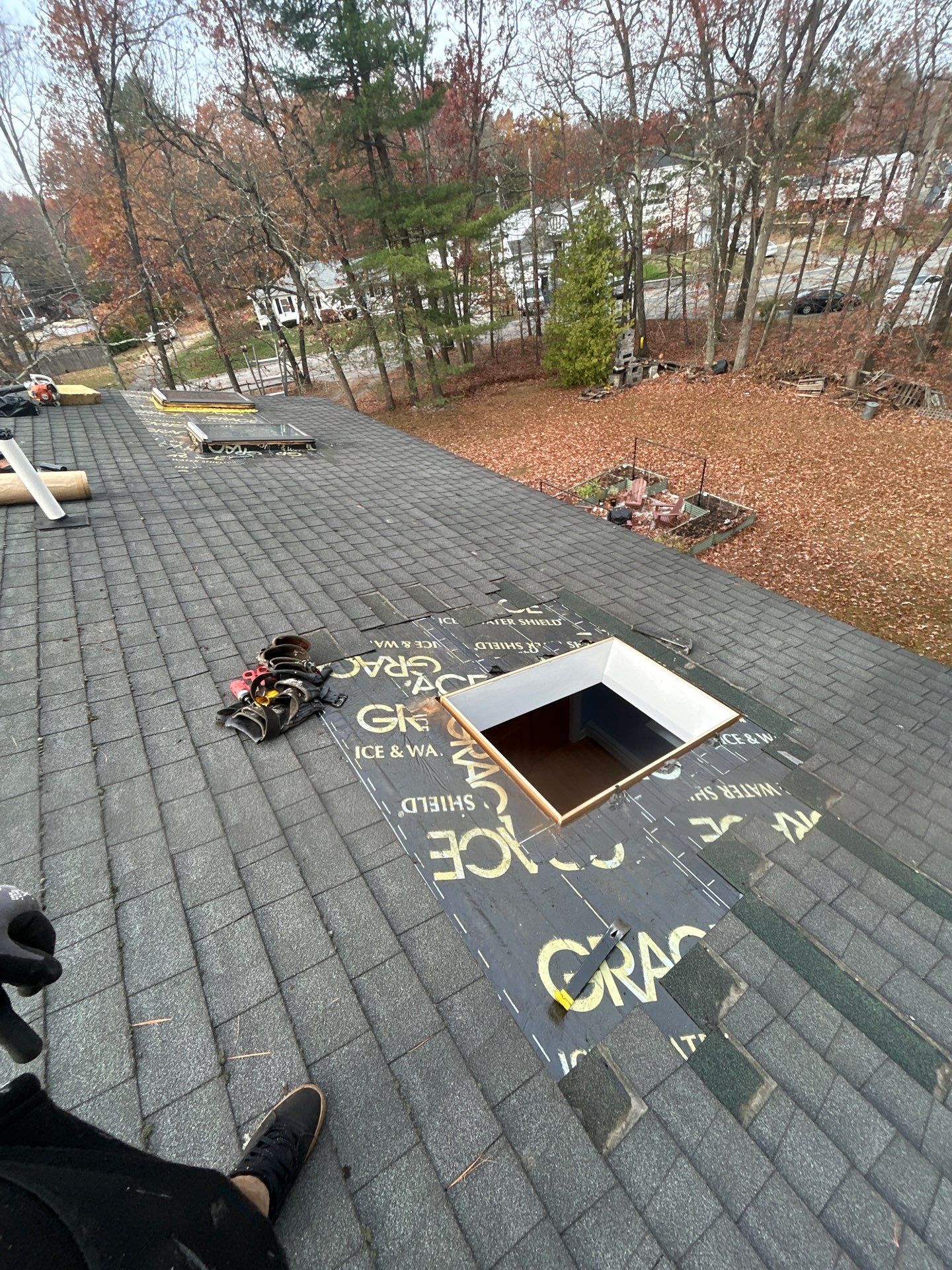 Chelmsford Triple Skylight Leak Repair with Fascia & Shingle Restoration by Mighty Dog Roofing of Greater Middlesex County