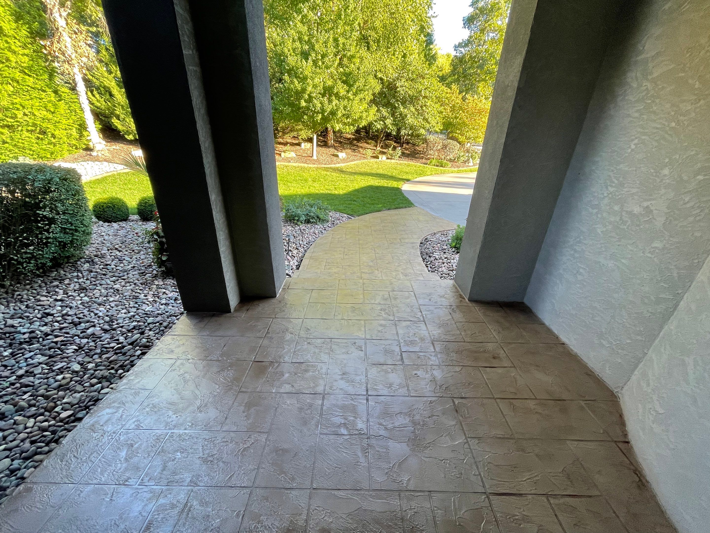 Lake Lotawana -- Front Walkway and Back Patio Tuscan Overlay by Big Red Decorative Concrete, LLC