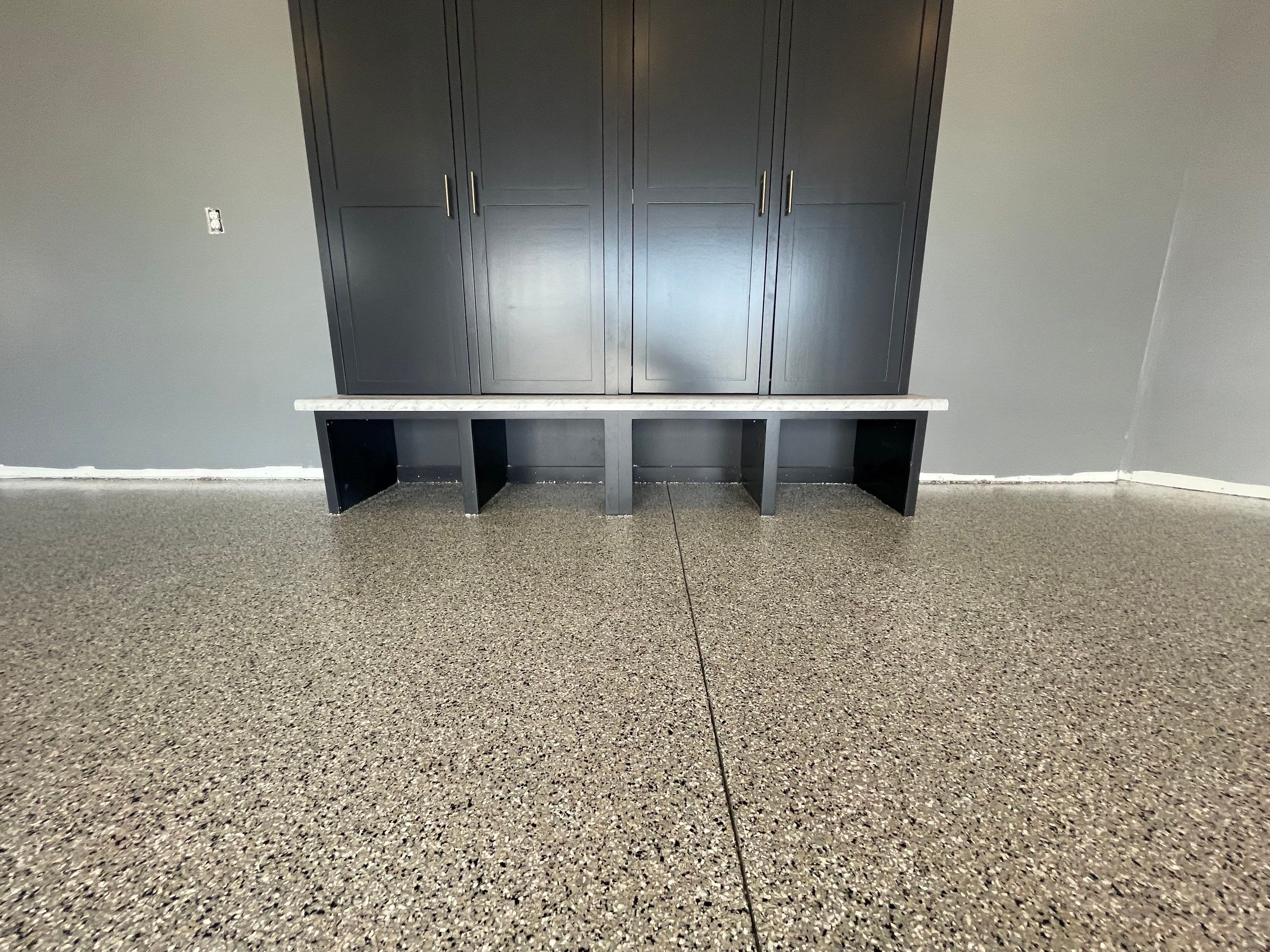 Custom Speckled Concrete Coating for Dell Rapids Garage by Select Painting, Coatings & Garage Cabinets
