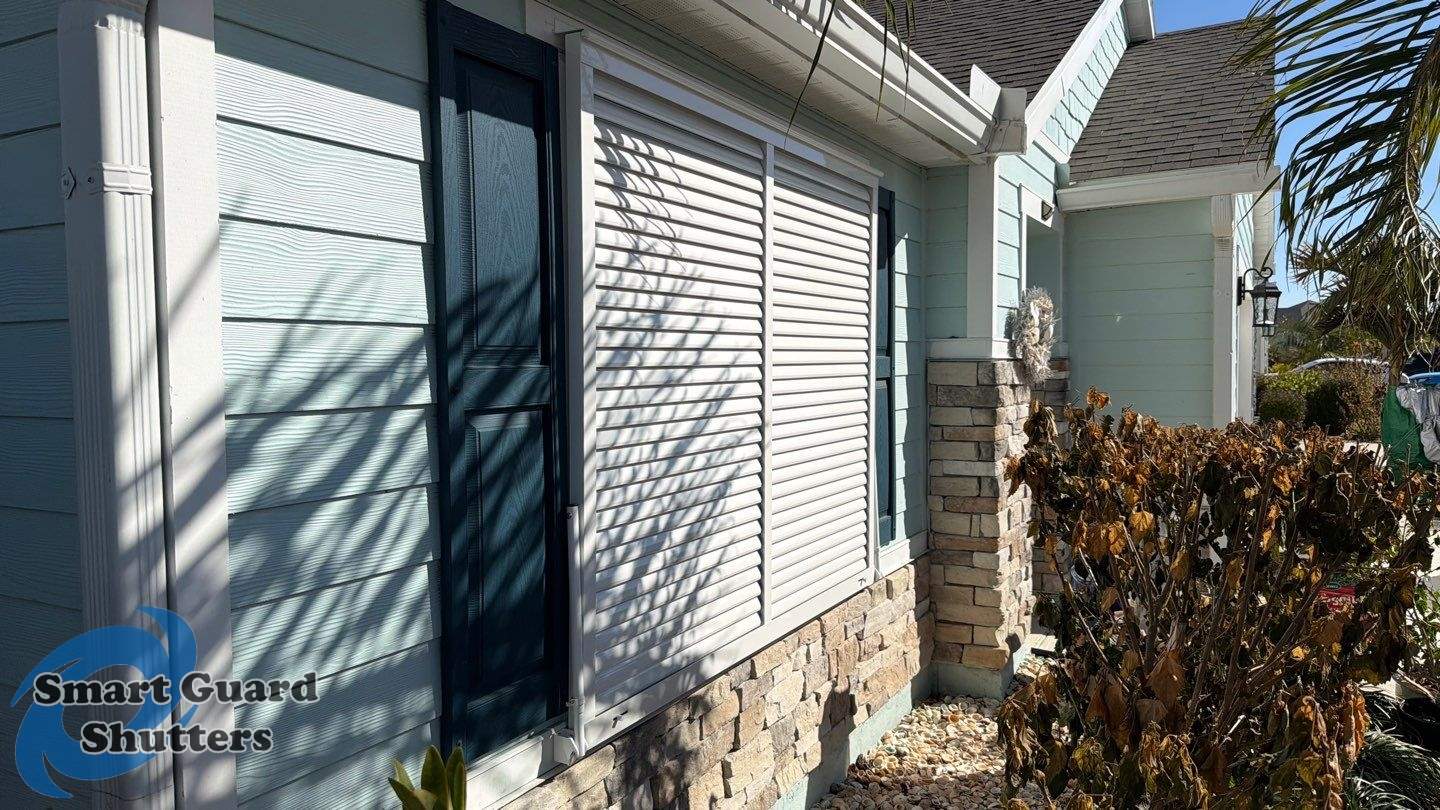 Impact Bahama Shutter in Signal White by Smart Guard Shutters