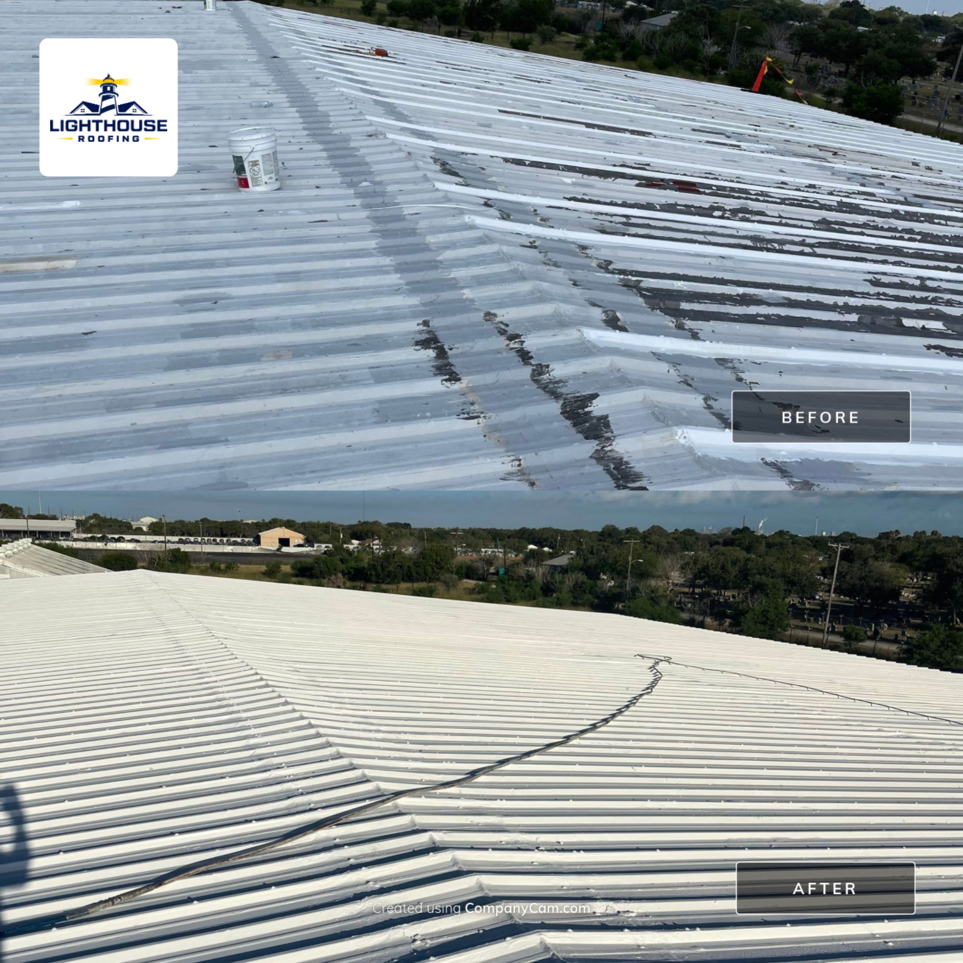 Commercial Roofing Installation using GAF 10 Year Acrylic System by Lighthouse Roofing
