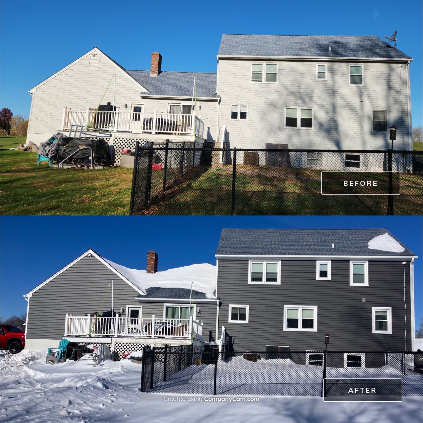 Drastic siding color change with Cert. Monogram D/4 x 12'6" clapboard, Smoky Gray by DiGiorgi Roofing and Siding Inc