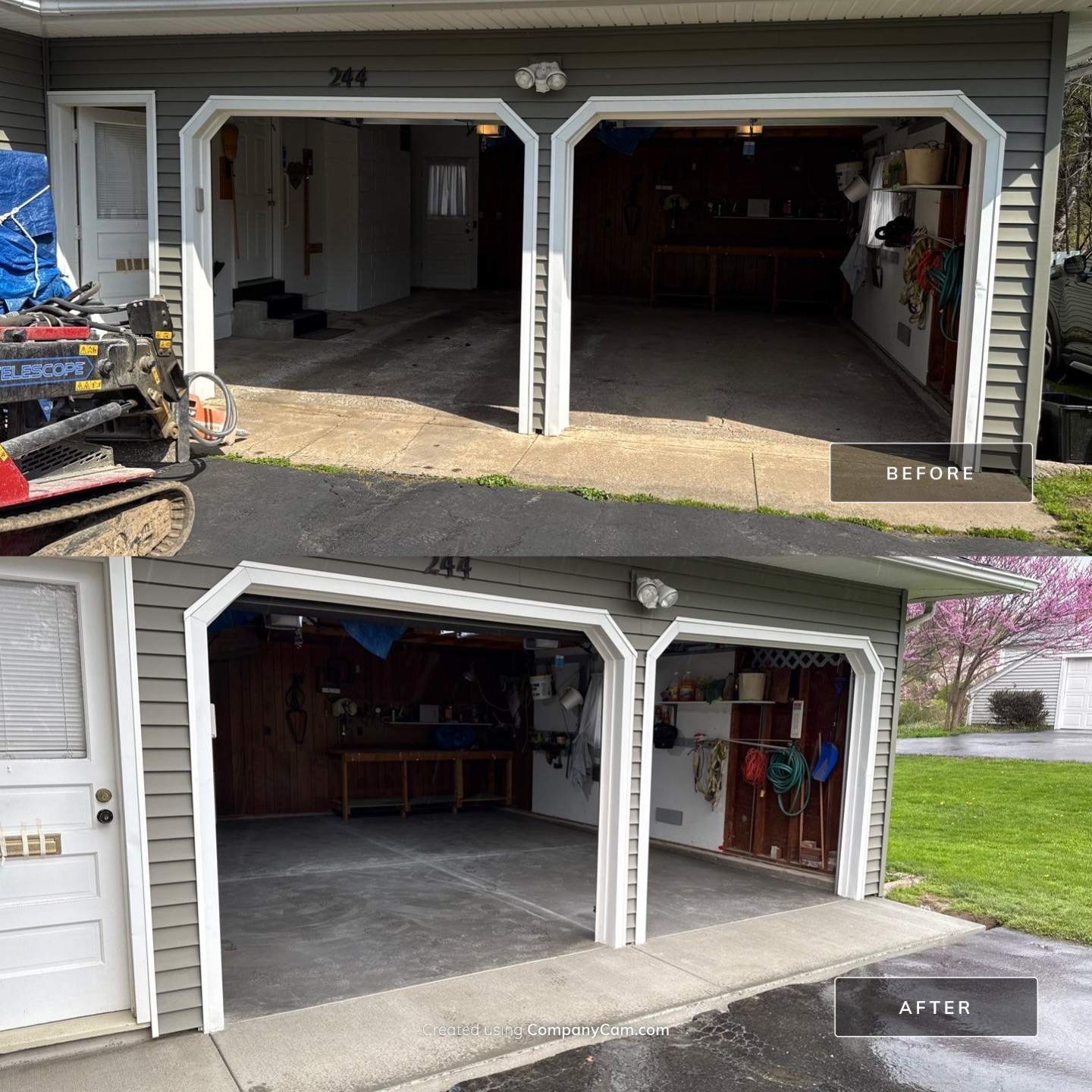 Concrete garage floor replacement with a broom finished apron by NG Masonry & Construction LLC
